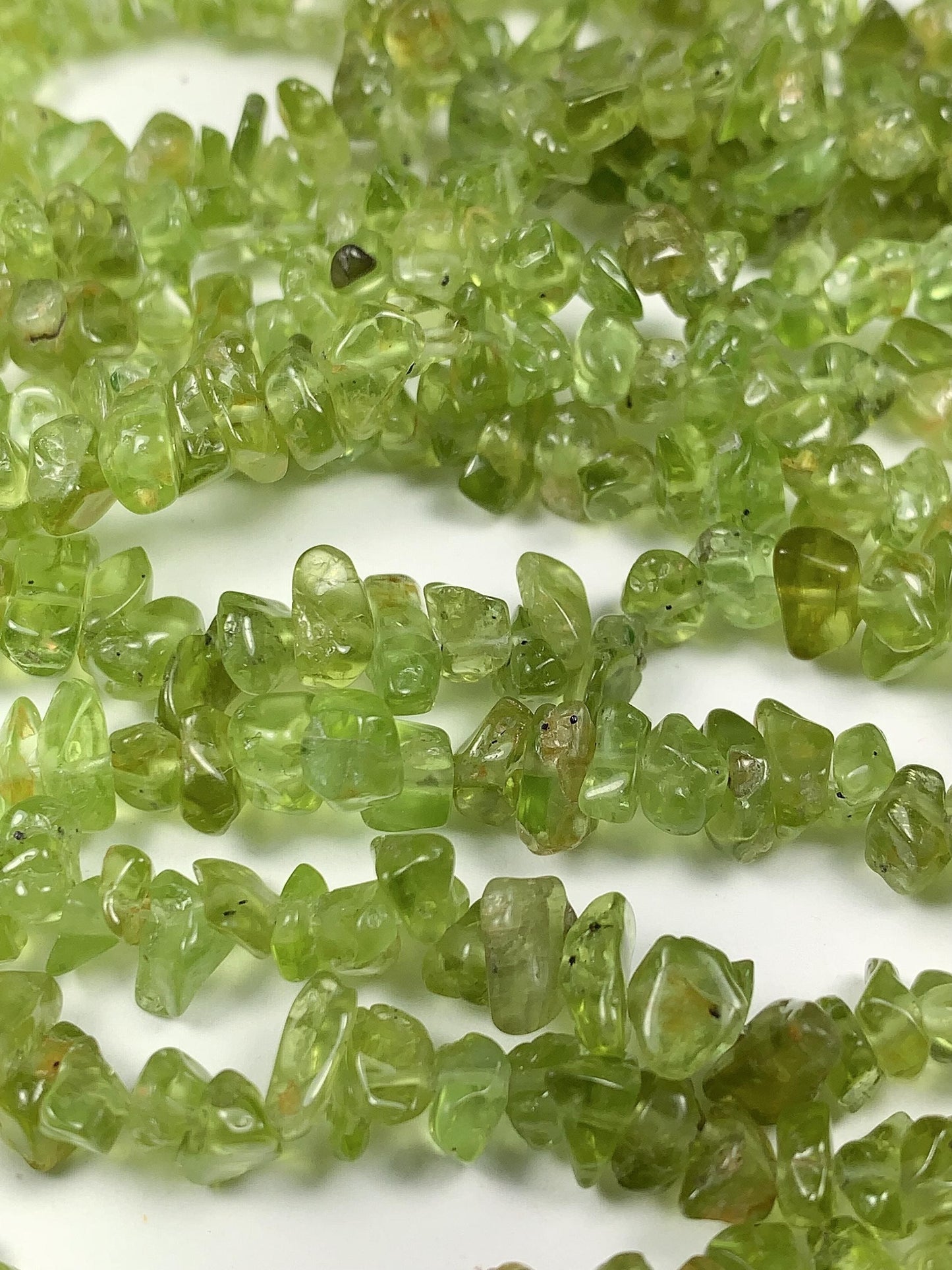Natural Green Peridot Chip Beads: 32" Strand DIY Jewelry (3-8mm)