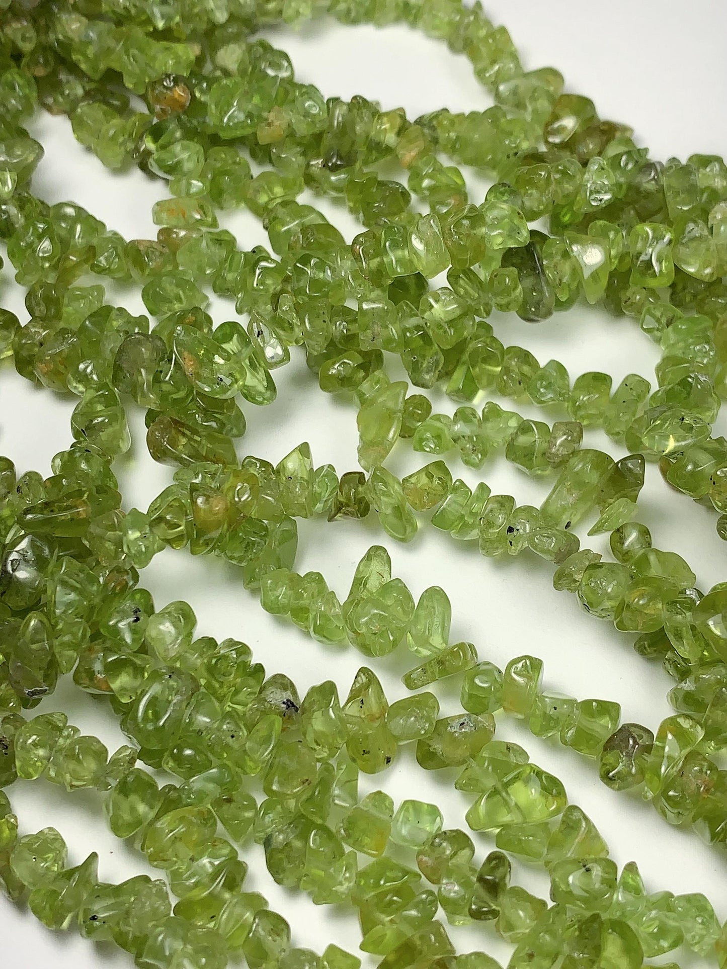 Natural Green Peridot Chip Beads: 32" Strand DIY Jewelry (3-8mm)