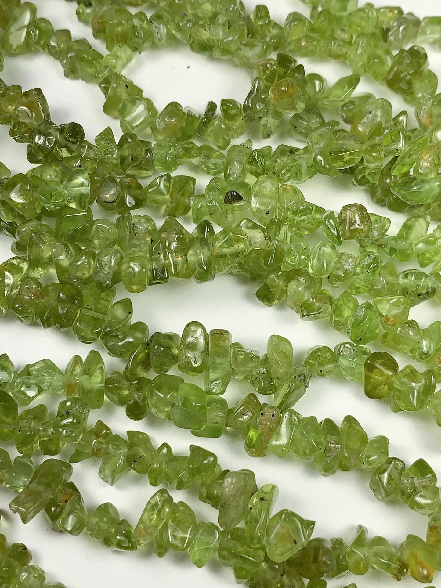 Natural Green Peridot Chip Beads: 32" Strand DIY Jewelry (3-8mm)
