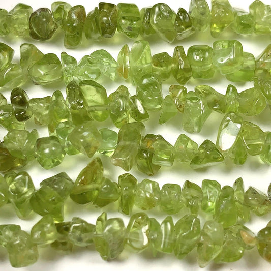 Natural Green Peridot Chip Beads: 32" Strand DIY Jewelry (3-8mm)
