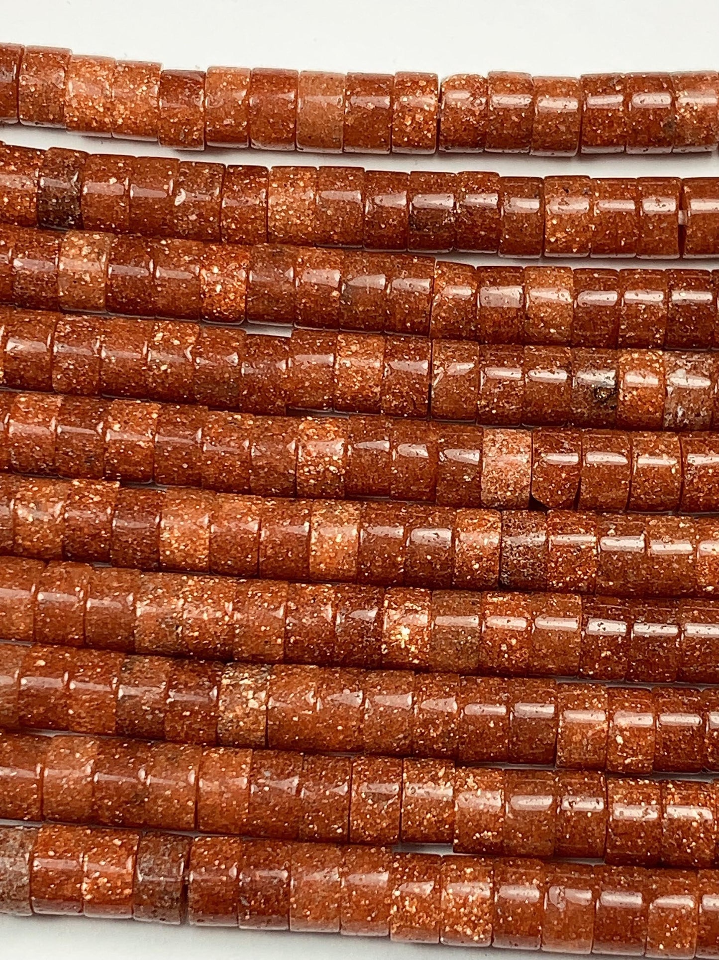 2x4mm AAA Orange Red Goldstone Sandstone Heishi Disc Beads: Natural Gemstone Strand 15"