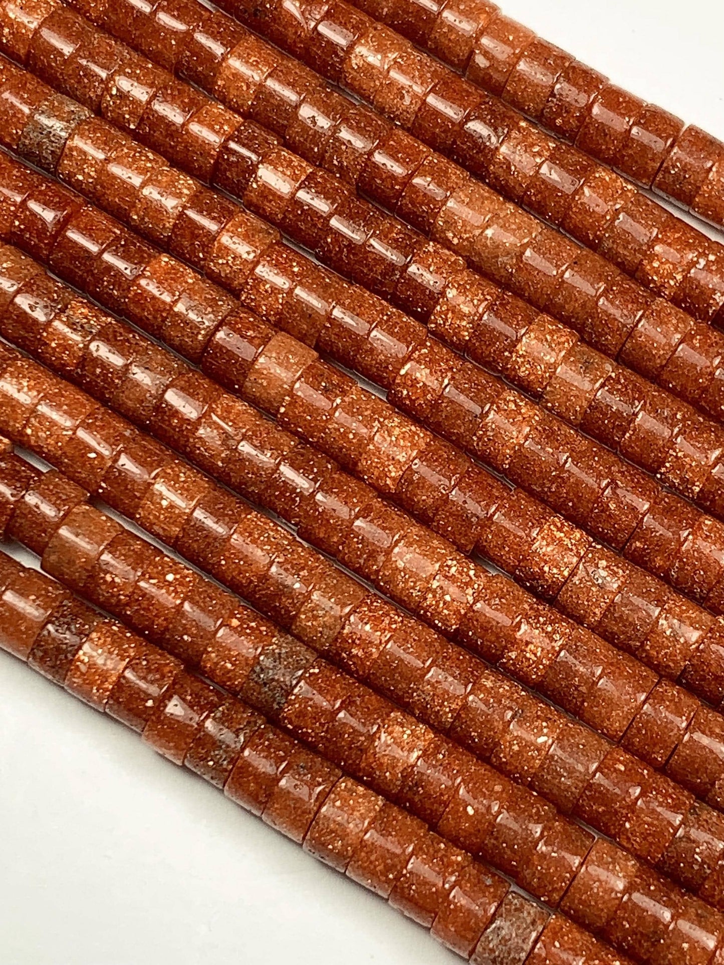 2x4mm AAA Orange Red Goldstone Sandstone Heishi Disc Beads: Natural Gemstone Strand 15"