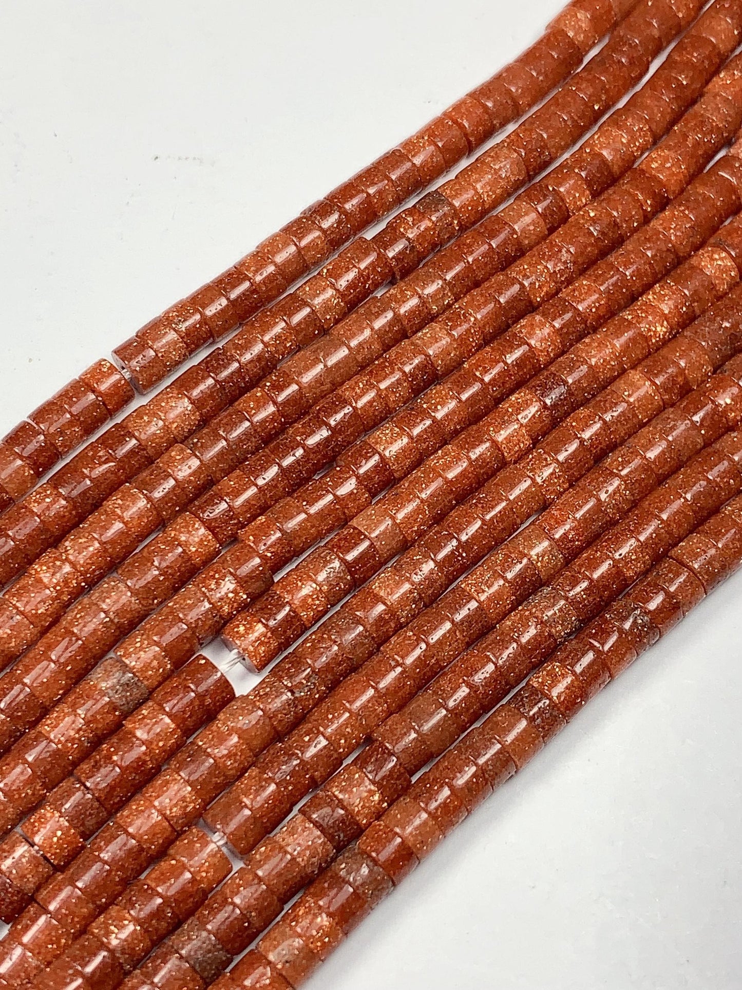 2x4mm AAA Orange Red Goldstone Sandstone Heishi Disc Beads: Natural Gemstone Strand 15"