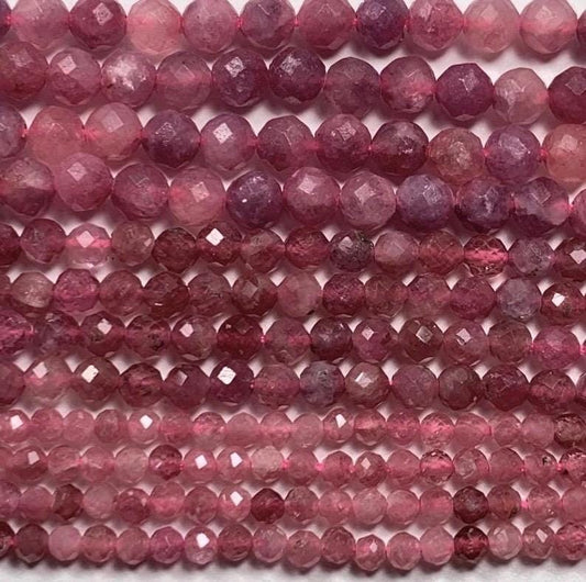 Genuine Natural Pink  Tourmaline Faceted Round Beads 15.5" Strand 2mm 3mm 4mm