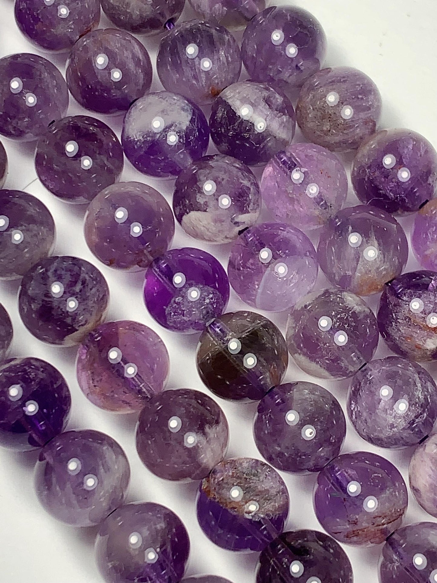 8mm Natural Translucent Inclusions Mineral Purple Amethyst Crystal Smooth Round Beads 15.5" Strand