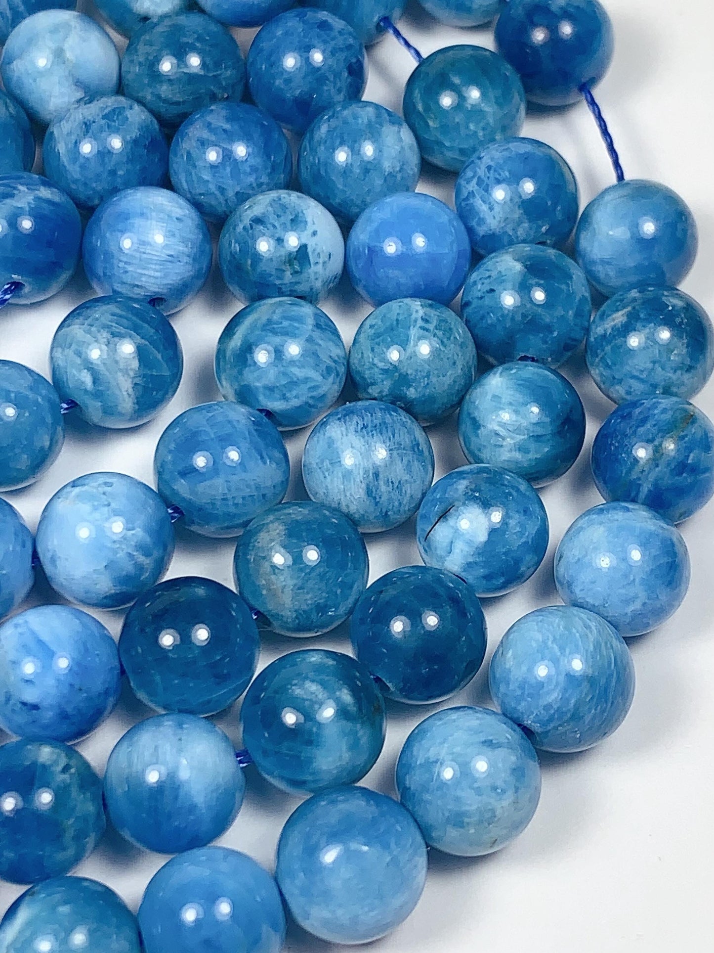 AAA Natural Ocean Blue Apatite  Smooth Round Beads 15.5" Strand Gemstone  8mm 10mm