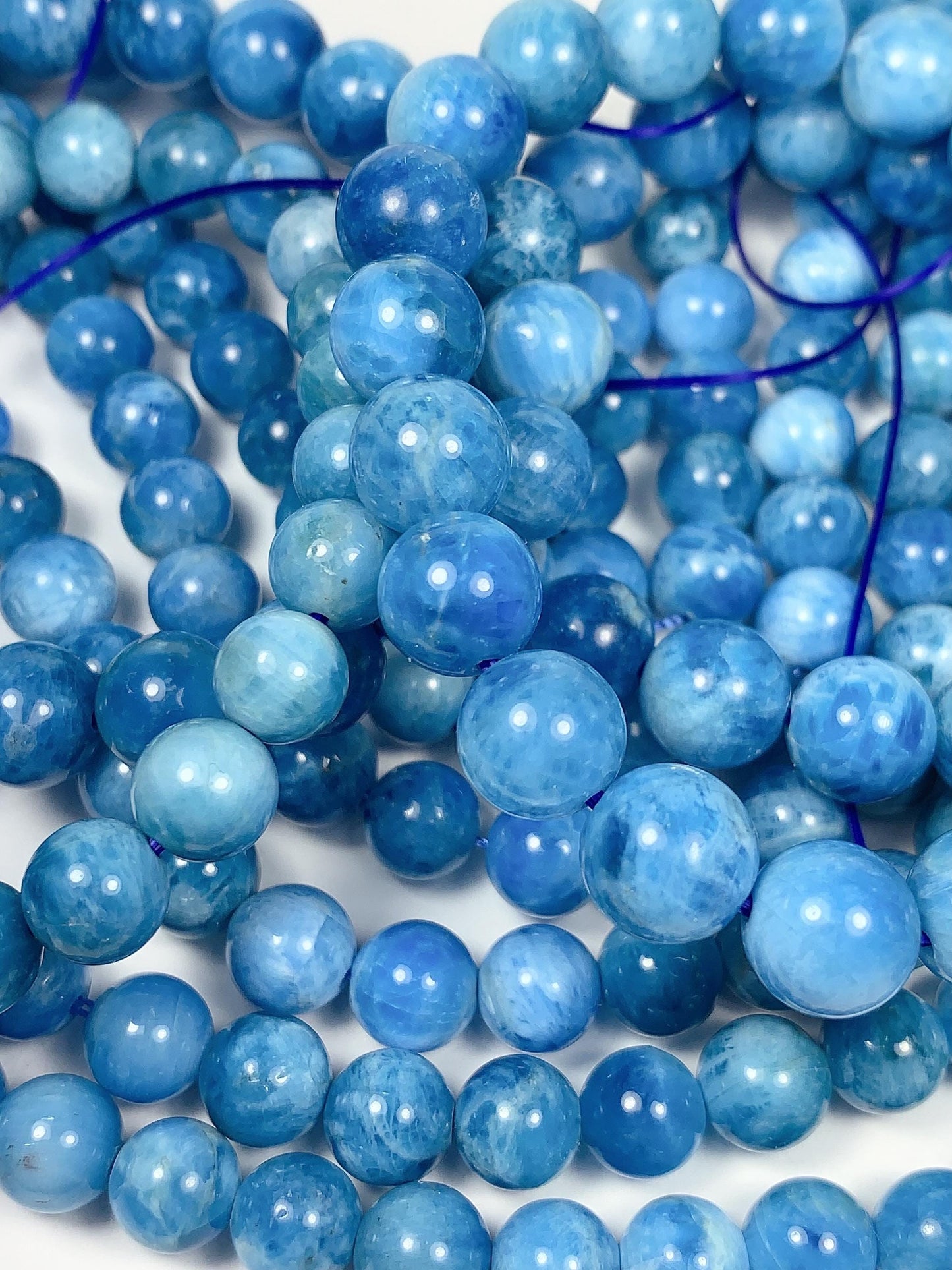 AAA Natural Ocean Blue Apatite  Smooth Round Beads 15.5" Strand Gemstone  8mm 10mm