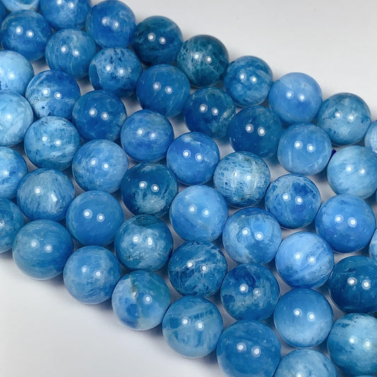 AAA Natural Ocean Blue Apatite  Smooth Round Beads 15.5" Strand Gemstone  8mm 10mm