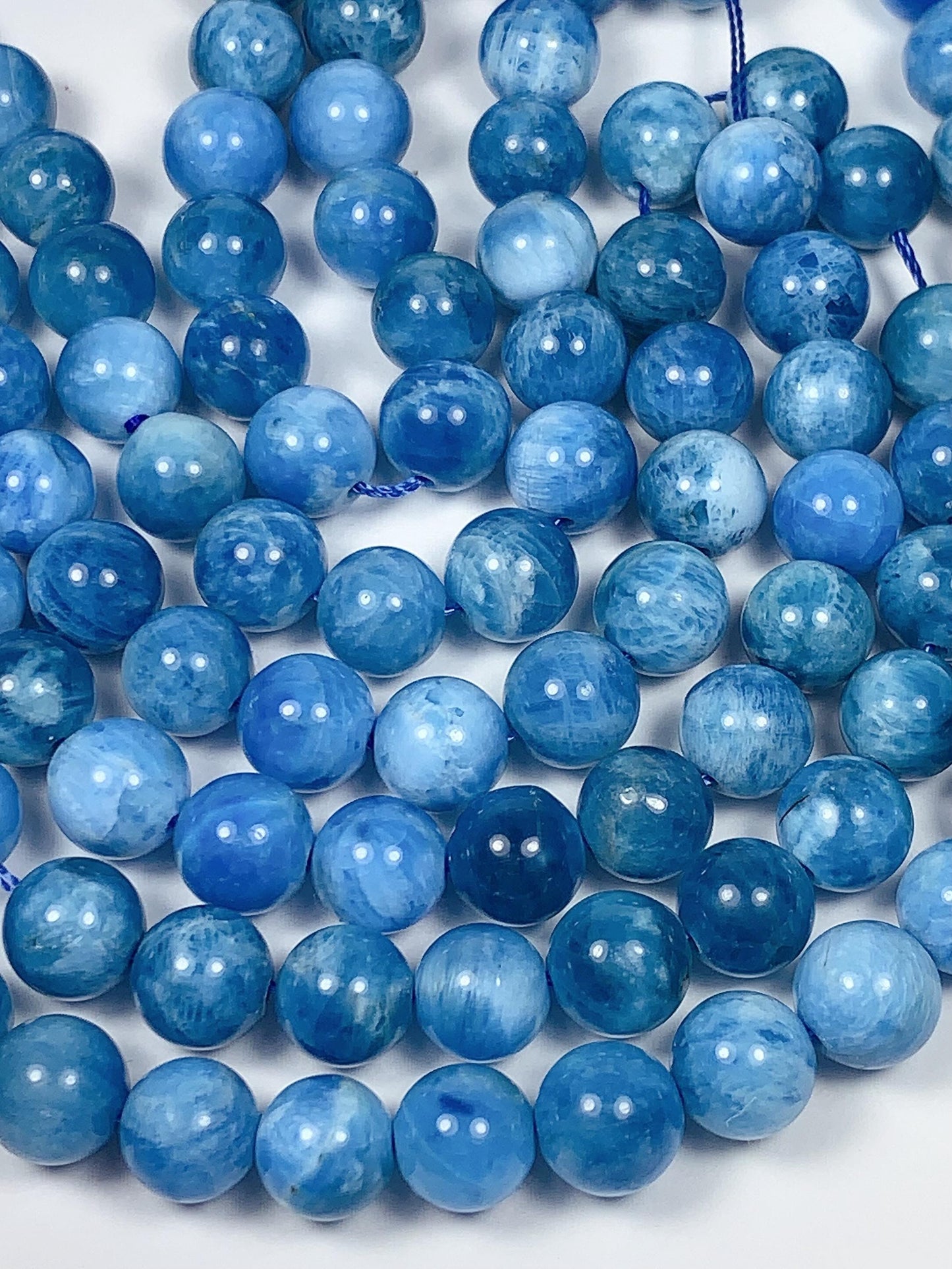 AAA Natural Ocean Blue Apatite  Smooth Round Beads 15.5" Strand Gemstone  8mm 10mm