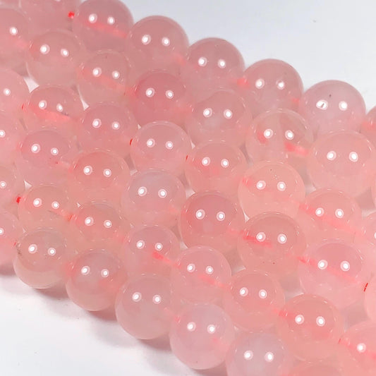 AAA Natural Madagascar Soft Translucent Peach Baby Pink Rose Quartz Smooth Round Beads 15.5 strand  Gemstone