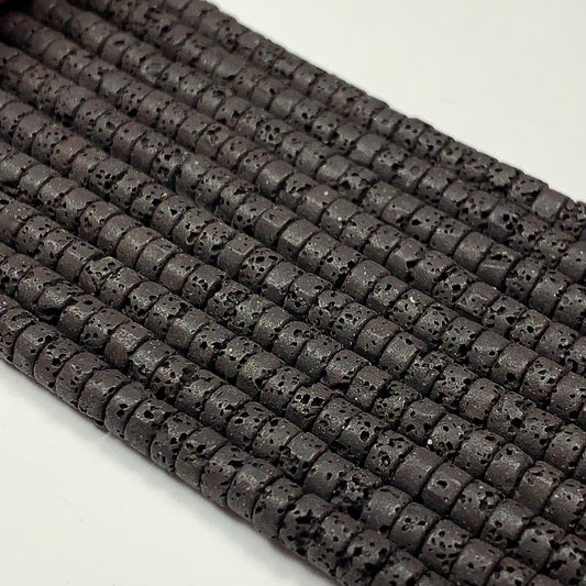 2x4mm Natural Black Volcanic Rock Lava Stone Heishi Disc Beads 15" Strand