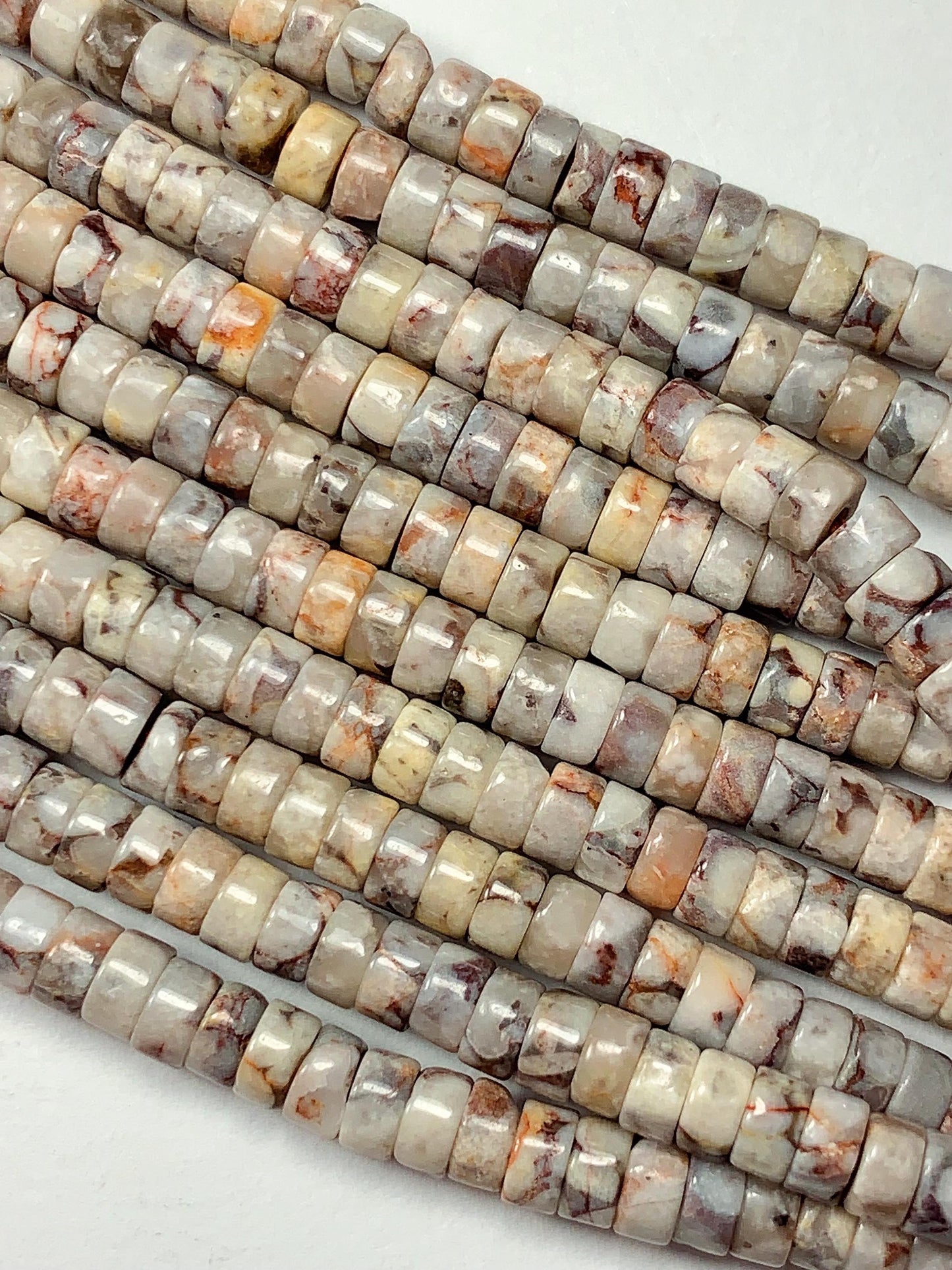 2x4mm Natural Maifanite Maifan Stone Heishi Disc Beads 15" Strand white gray red
