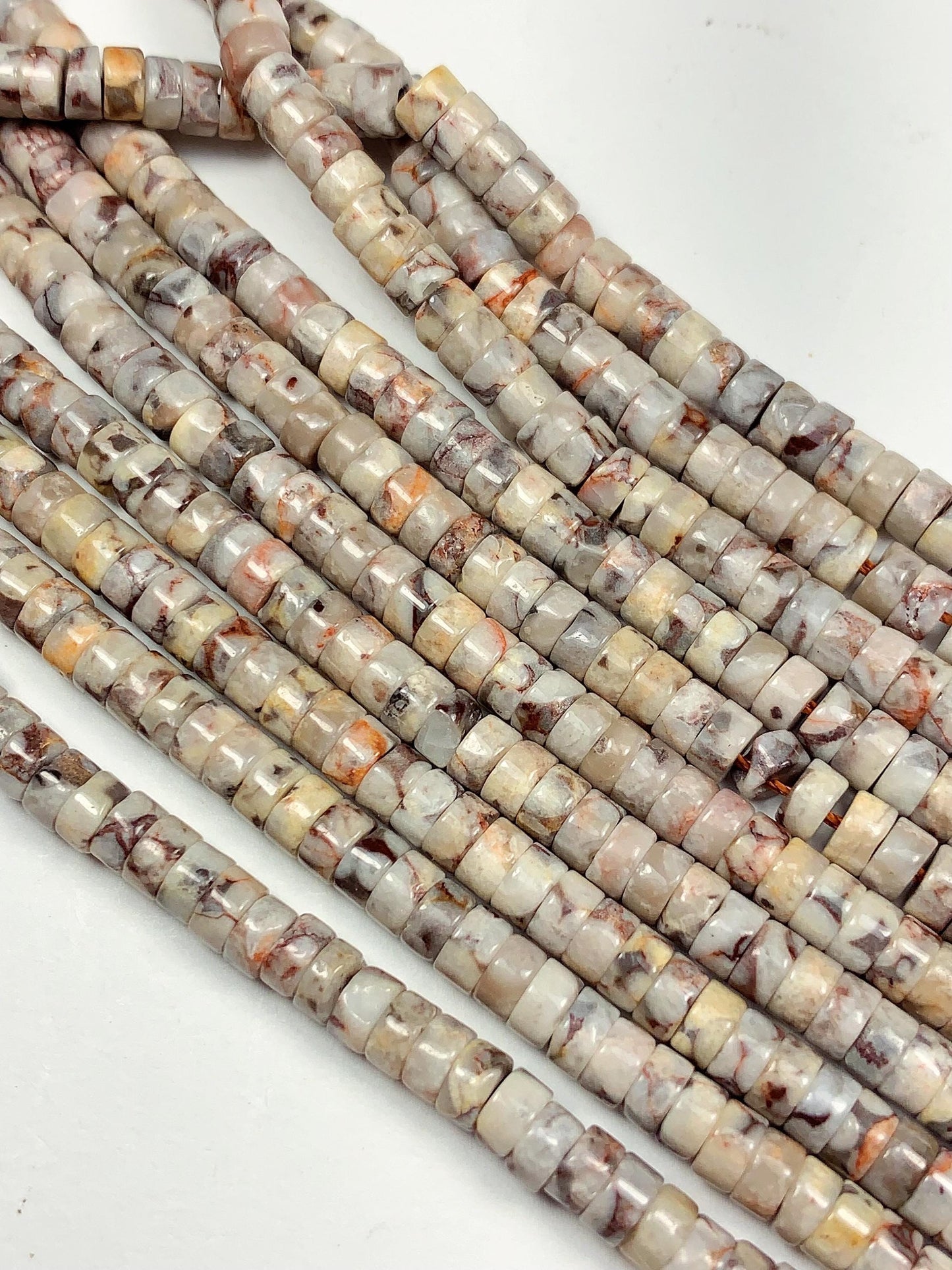 2x4mm Natural Maifanite Maifan Stone Heishi Disc Beads 15" Strand white gray red