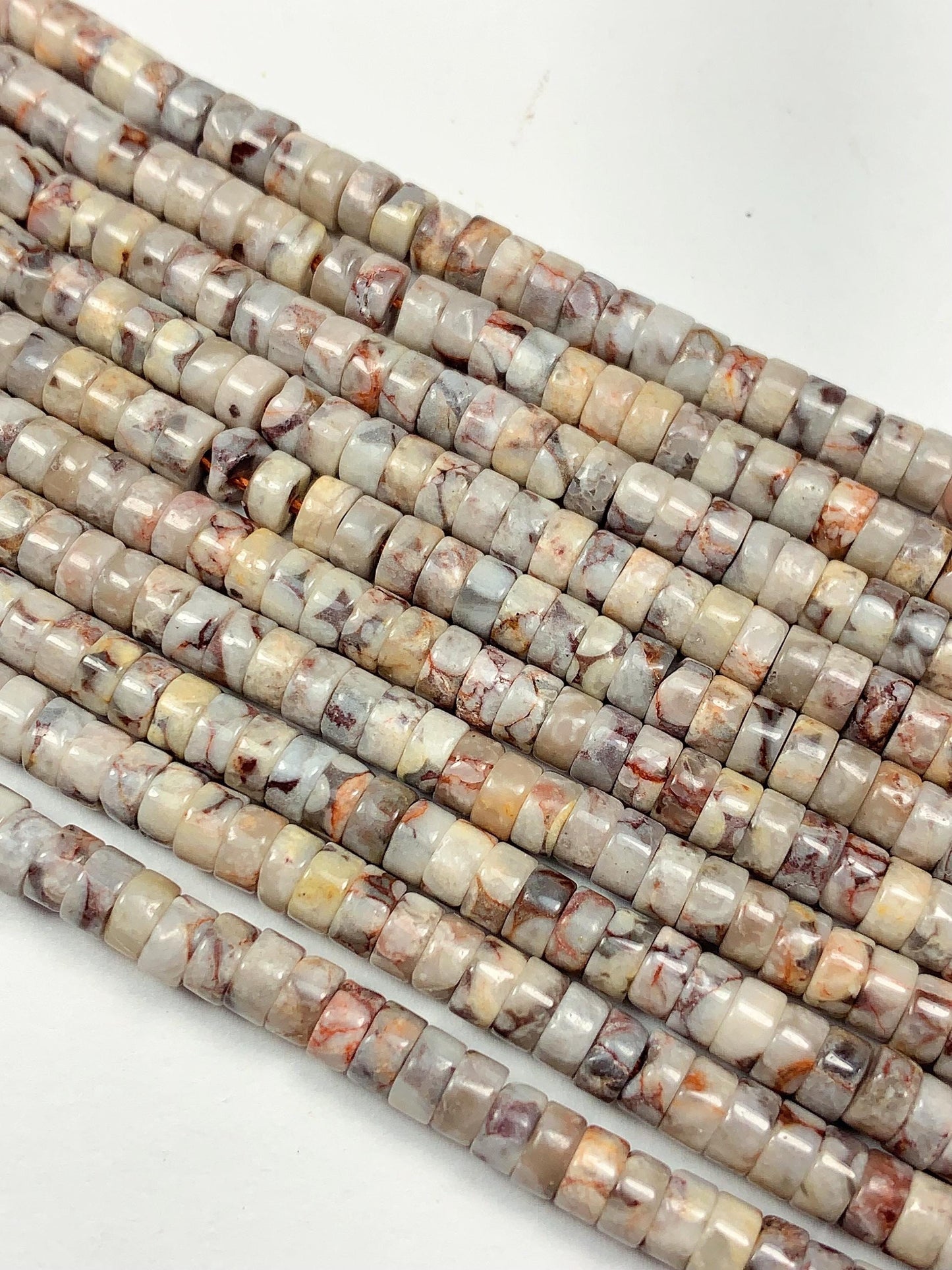 2x4mm Natural Maifanite Maifan Stone Heishi Disc Beads 15" Strand white gray red
