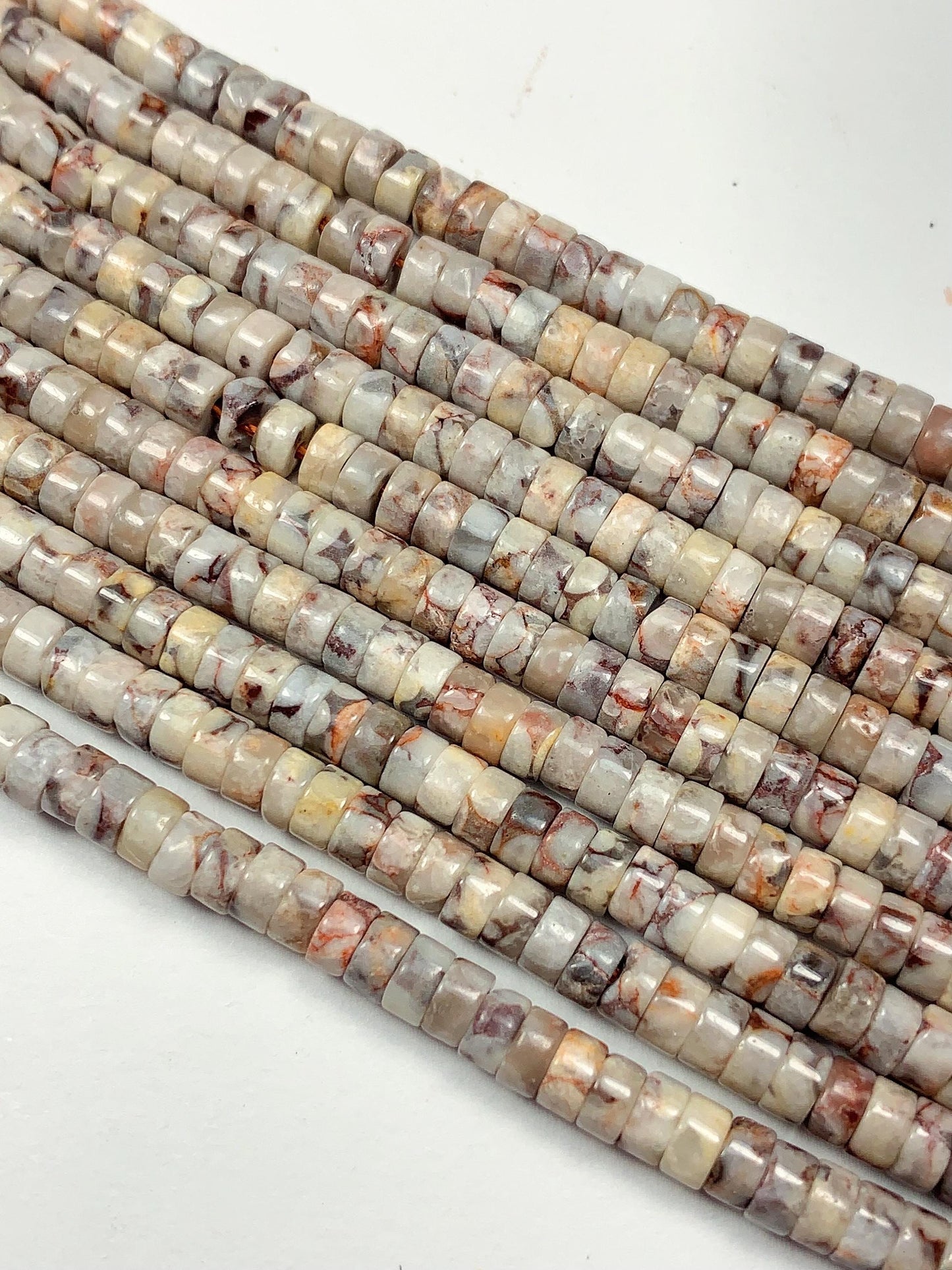 2x4mm Natural Maifanite Maifan Stone Heishi Disc Beads 15" Strand white gray red
