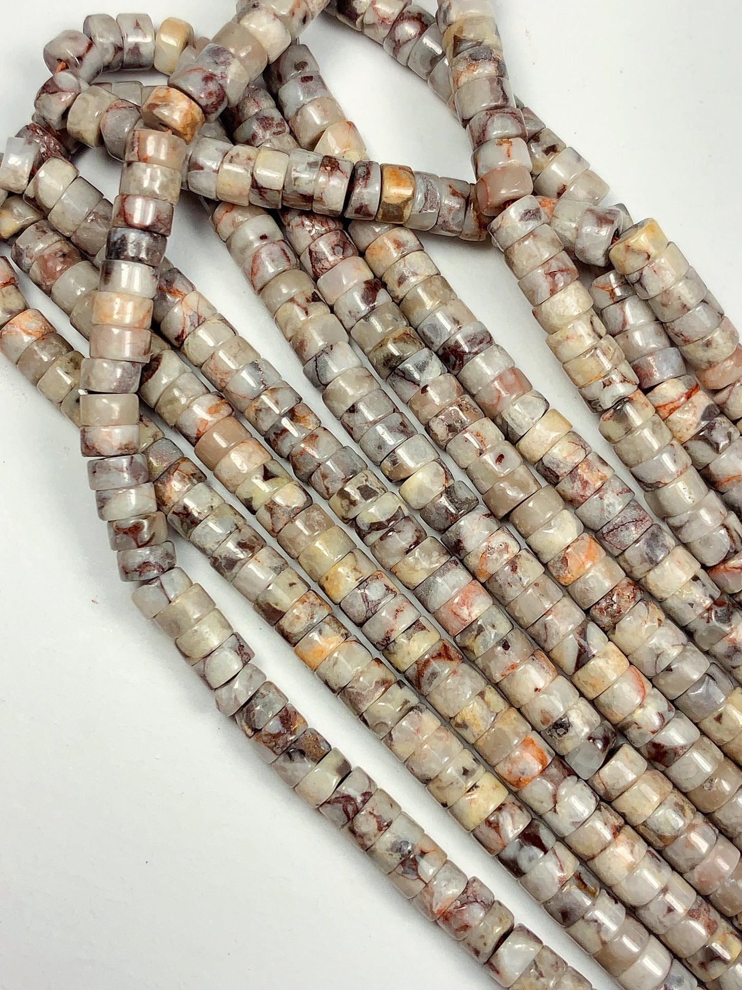 2x4mm Natural Maifanite Maifan Stone Heishi Disc Beads 15" Strand white gray red