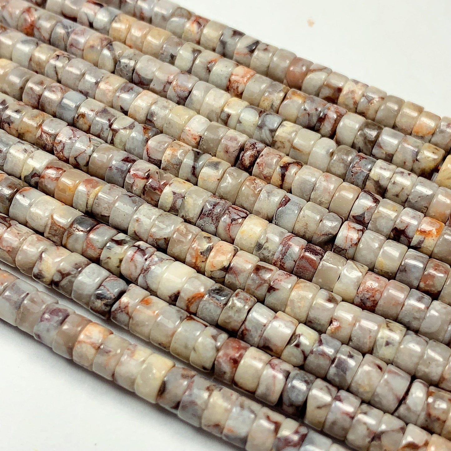 2x4mm Natural Maifanite Maifan Stone Heishi Disc Beads 15" Strand white gray red