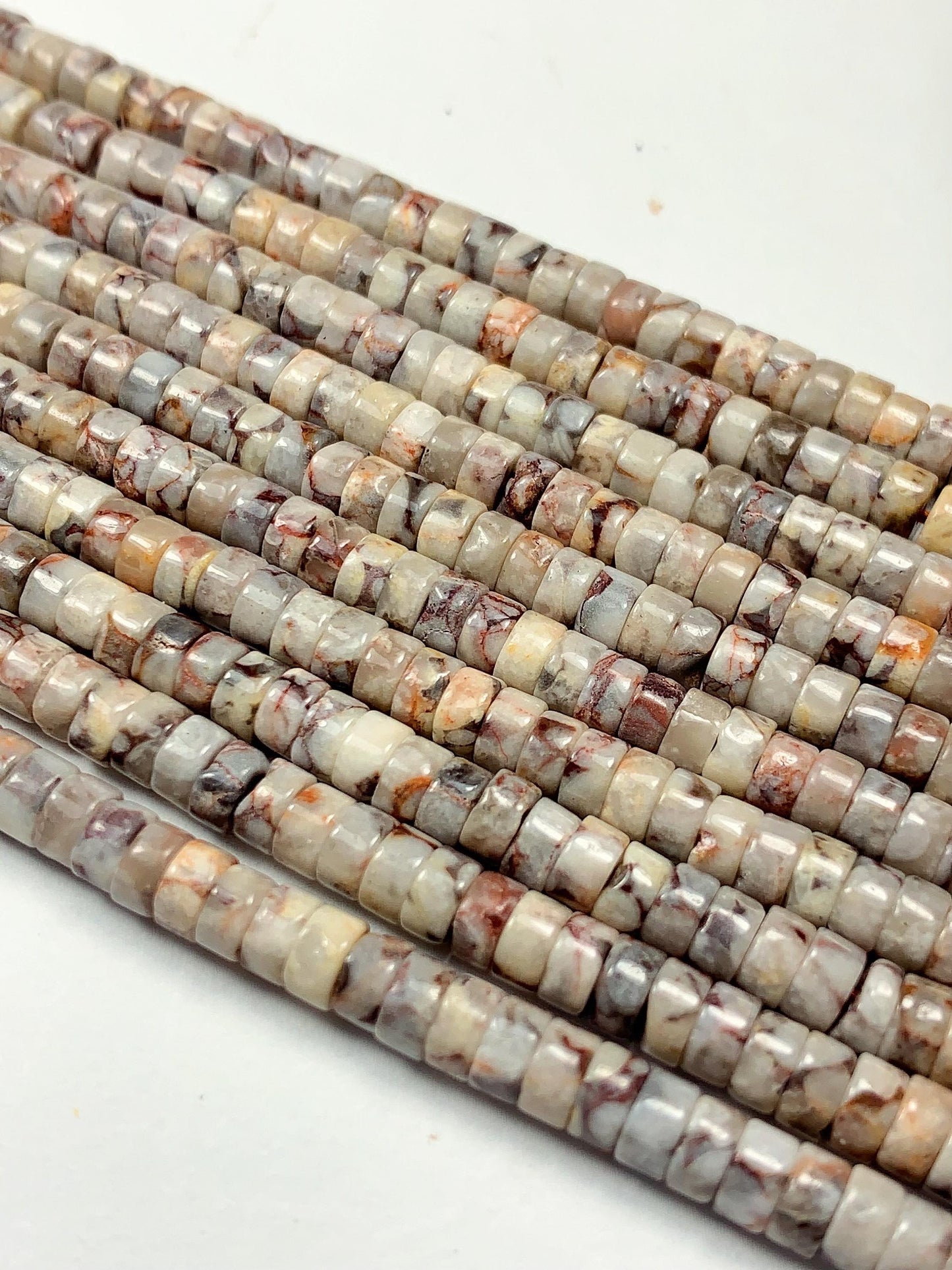 2x4mm Natural Maifanite Maifan Stone Heishi Disc Beads 15" Strand white gray red