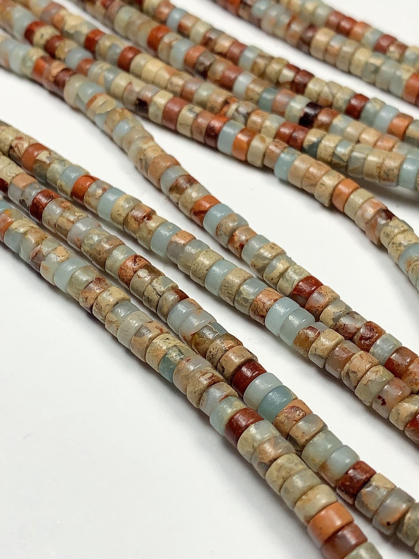 2x4mm Natural Agalmatolite Shoushan Stone Soapstone Heishi Disc Beads 15" Strand white gray red
