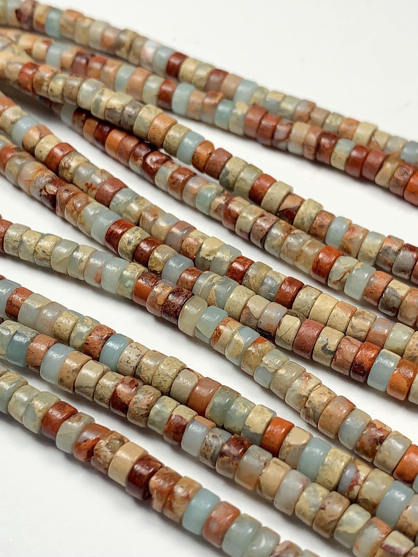 2x4mm Natural Agalmatolite Shoushan Stone Soapstone Heishi Disc Beads 15" Strand white gray red