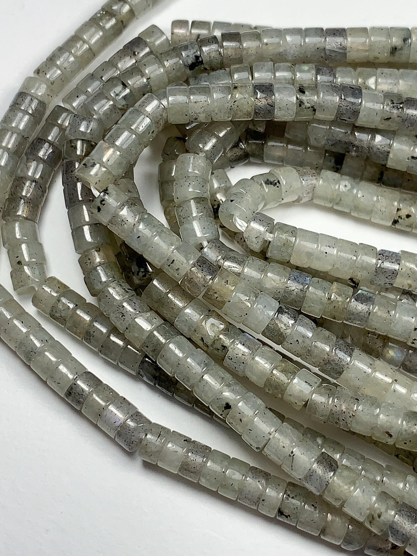 2x4mm Natural Translucency White Blue Rainbow Labradorite Heishi Disc Beads 15" Strand white gray red