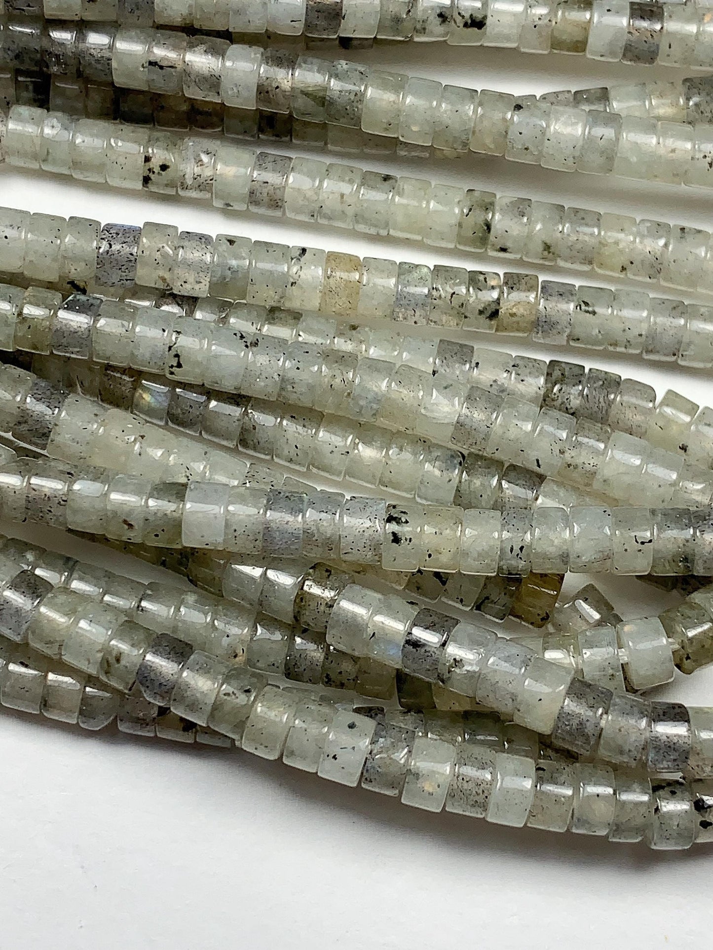2x4mm Natural Translucency White Blue Rainbow Labradorite Heishi Disc Beads 15" Strand white gray red