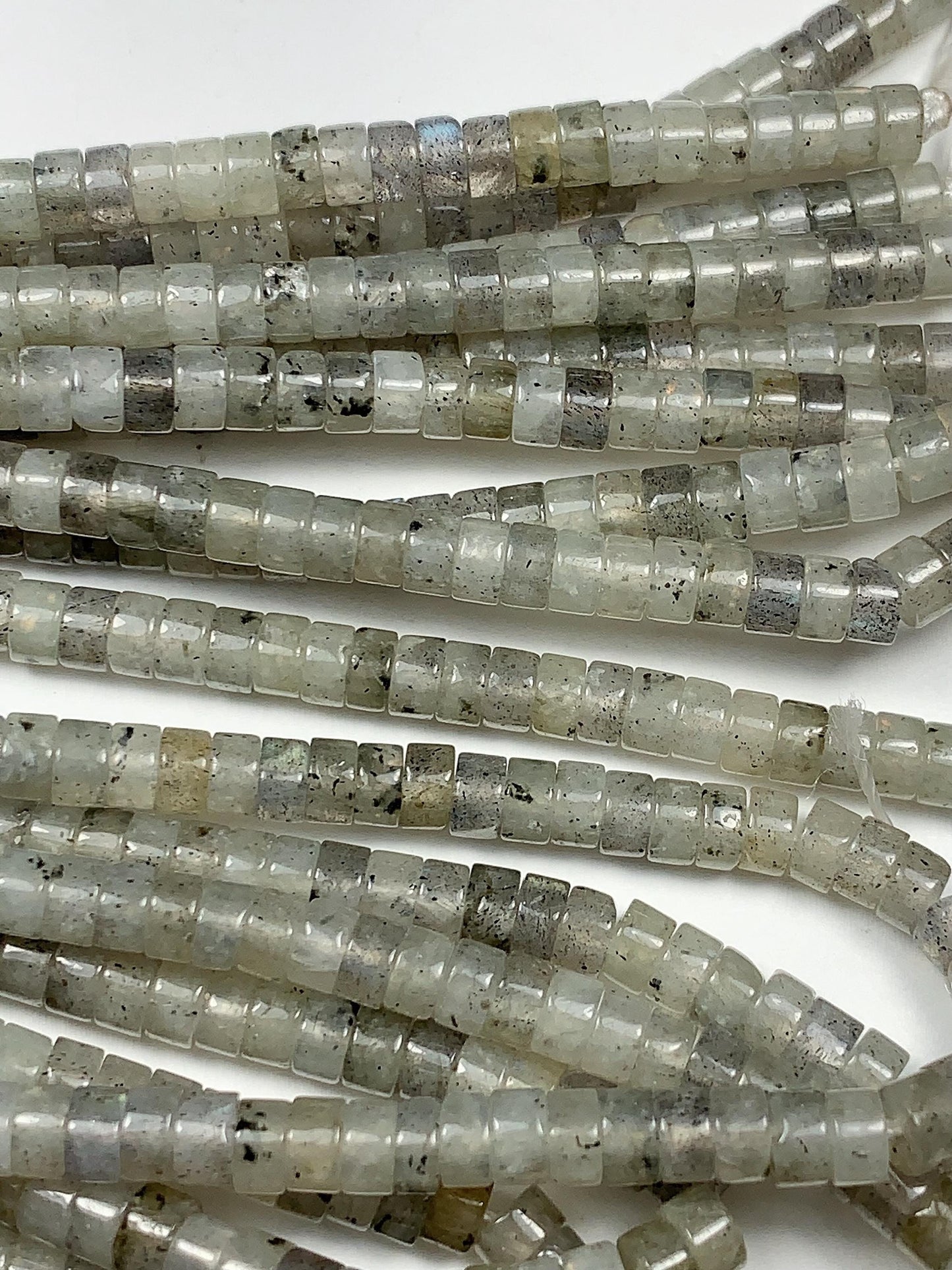 2x4mm Natural Translucency White Blue Rainbow Labradorite Heishi Disc Beads 15" Strand white gray red