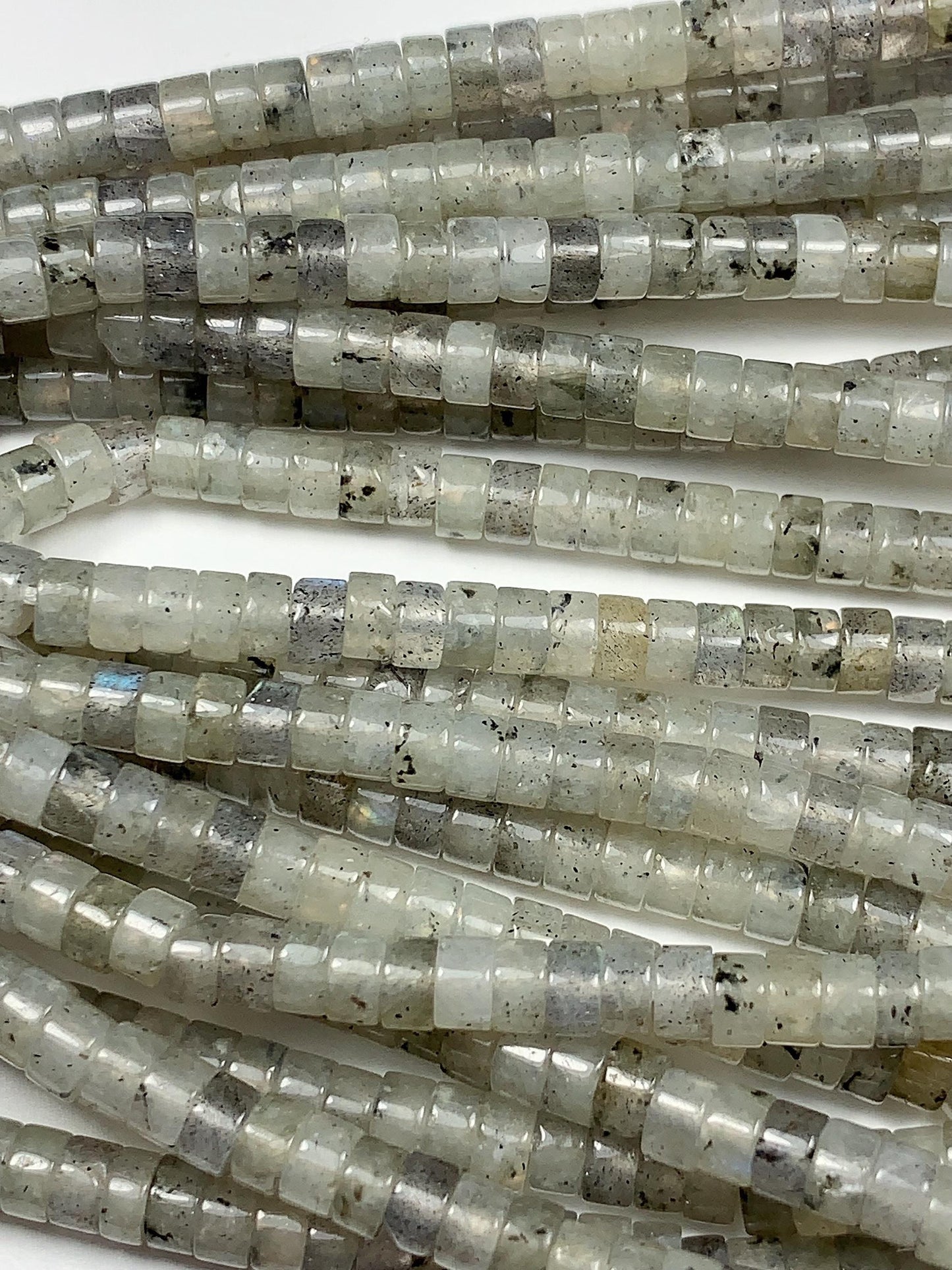 2x4mm Natural Translucency White Blue Rainbow Labradorite Heishi Disc Beads 15" Strand white gray red