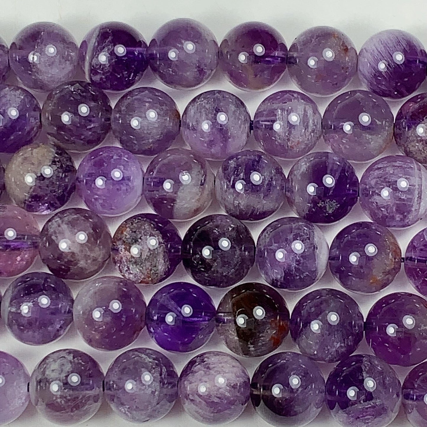8mm Natural Translucent Inclusions Mineral Purple Amethyst Crystal Smooth Round Beads 15.5" Strand