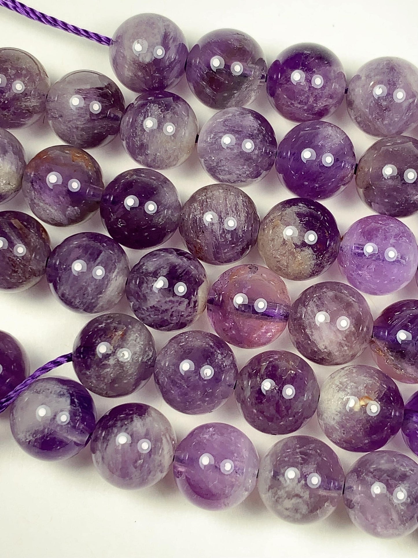 8mm Natural Translucent Inclusions Mineral Purple Amethyst Crystal Smooth Round Beads 15.5" Strand