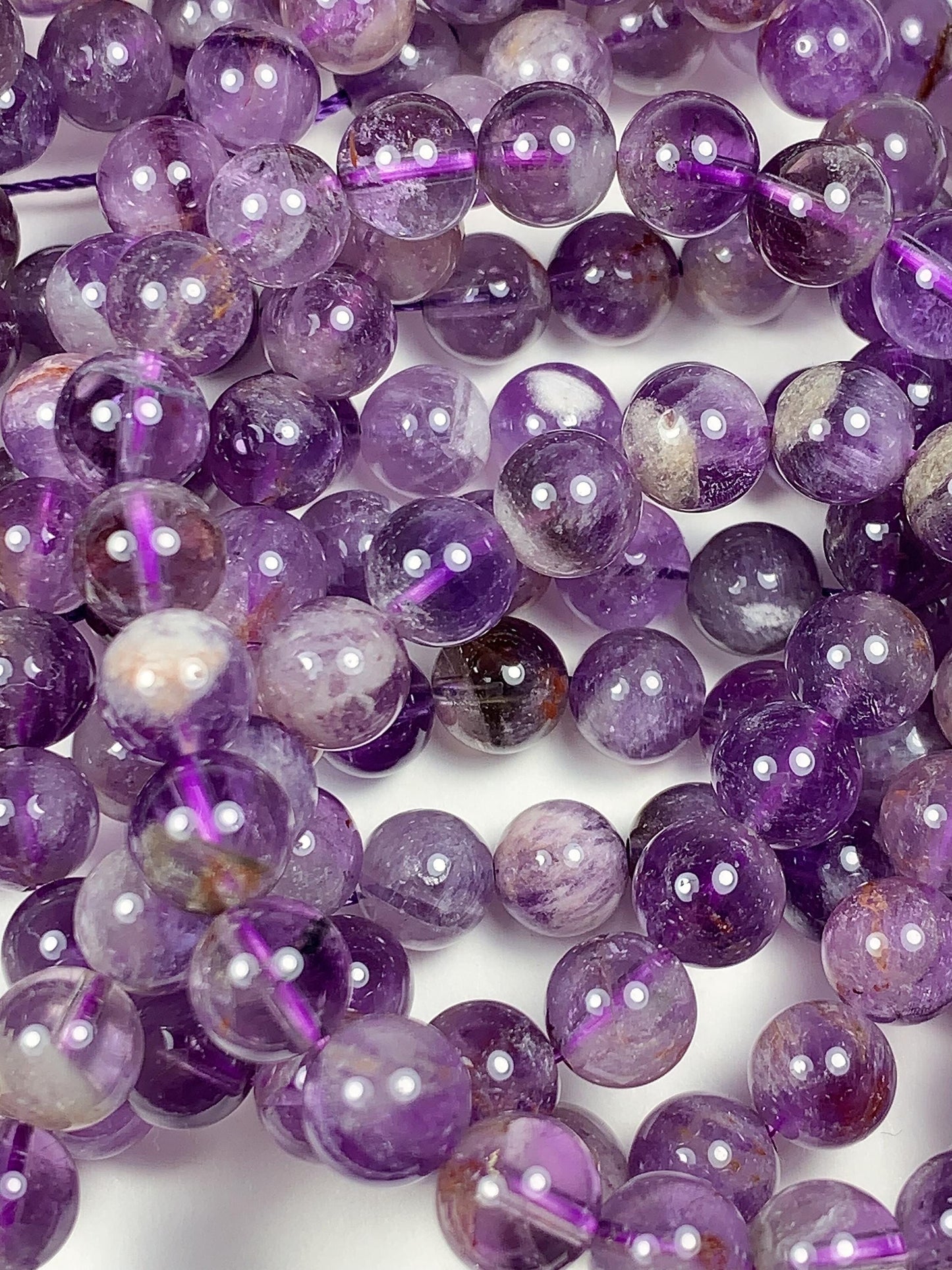8mm Natural Translucent Inclusions Mineral Purple Amethyst Crystal Smooth Round Beads 15.5" Strand
