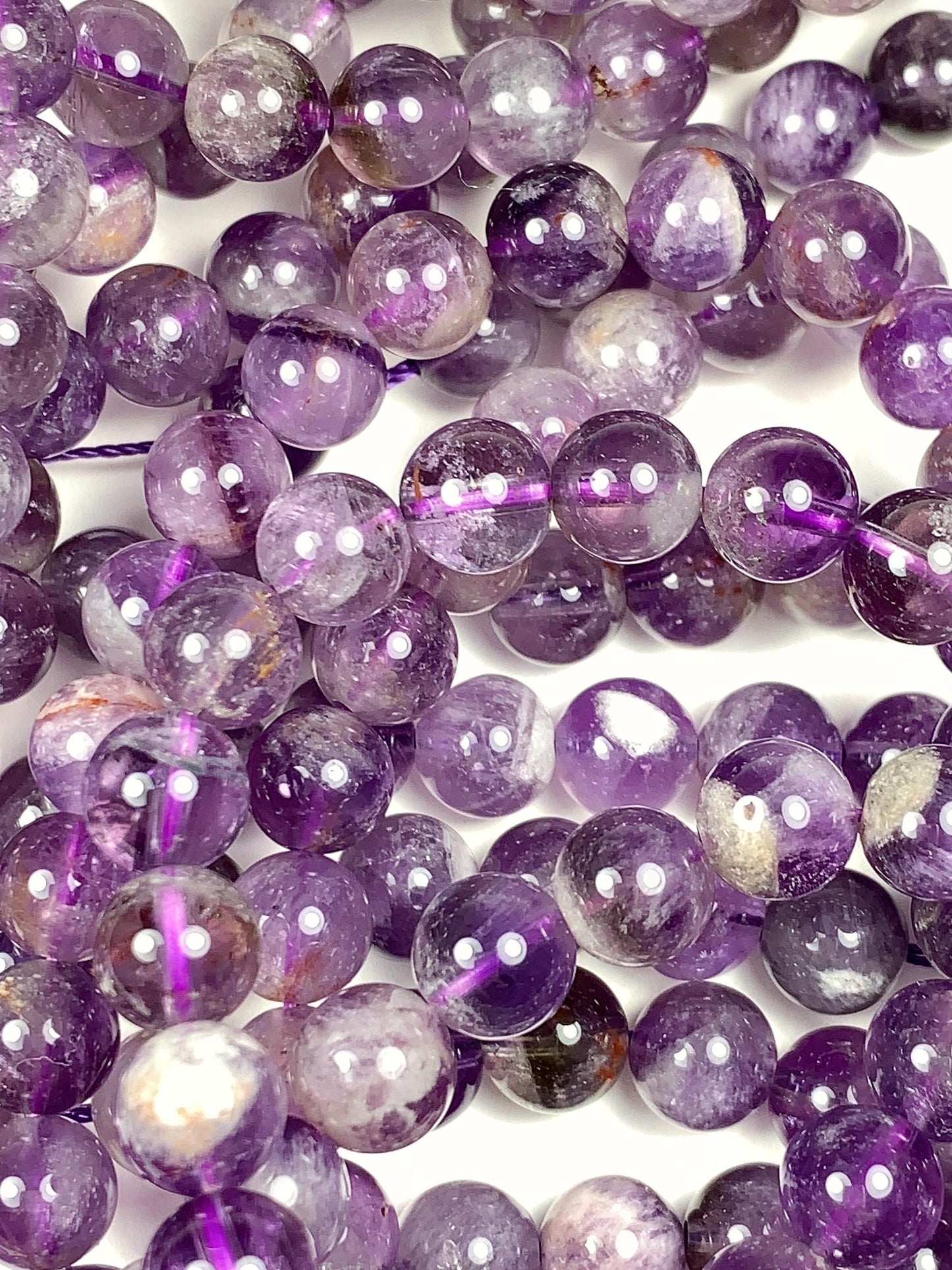8mm Natural Translucent Inclusions Mineral Purple Amethyst Crystal Smooth Round Beads 15.5" Strand