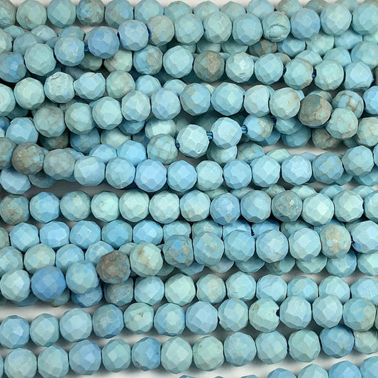 4mm Natural Blue Turquoise Faceted Round Beads Strand 15.5" Gemstone