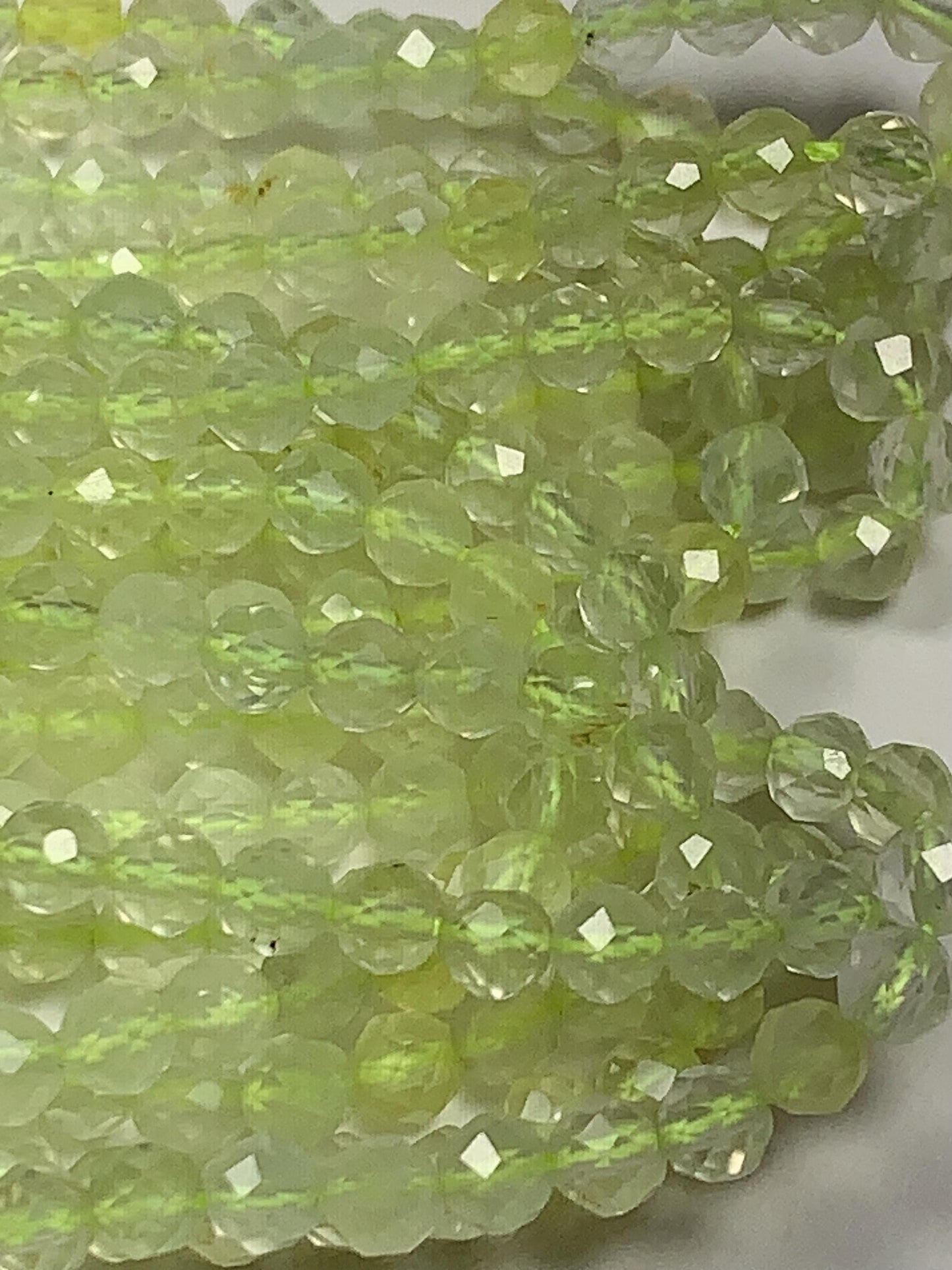 AAA Natural Translucent Yellowish Green Prehnite Faceted Round Beads Strand 15.5 Gemstone