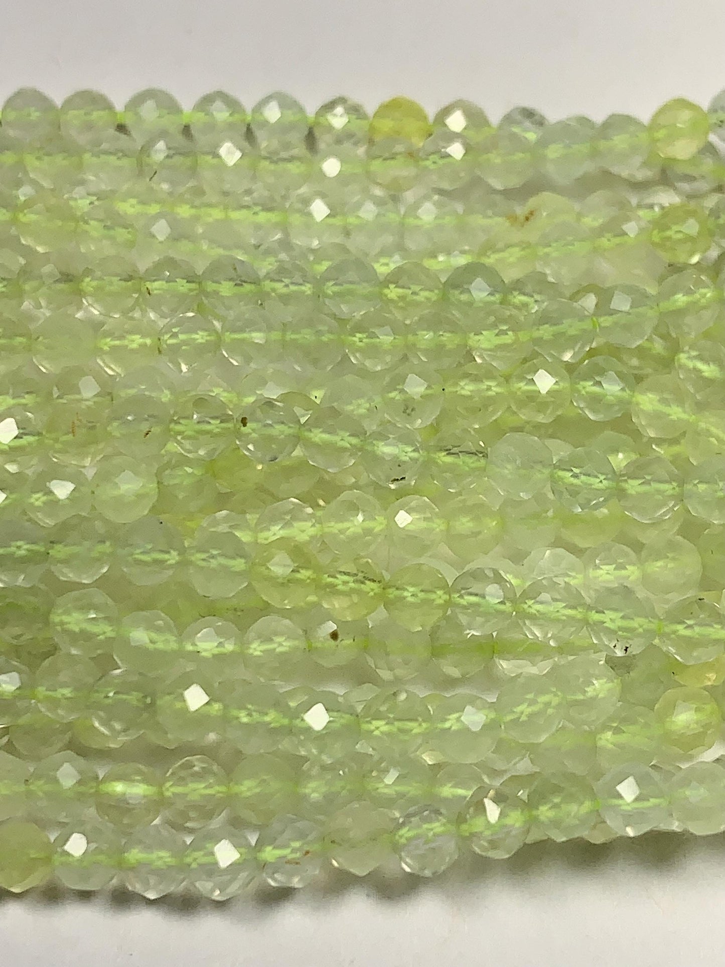 AAA Natural Translucent Yellowish Green Prehnite Faceted Round Beads Strand 15.5 Gemstone