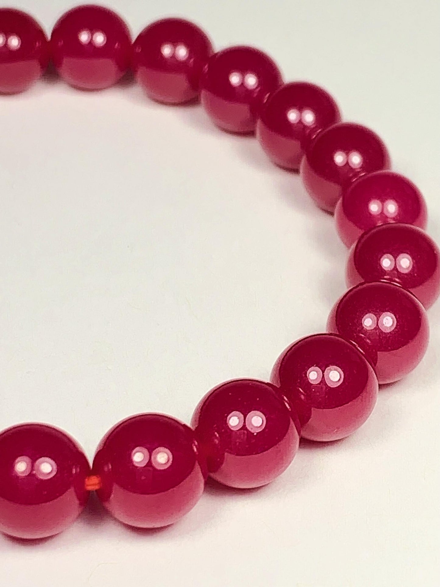 Red Ruby Laboratory-grown Stretch Bracelet Smooth Round  Beads Gemstone