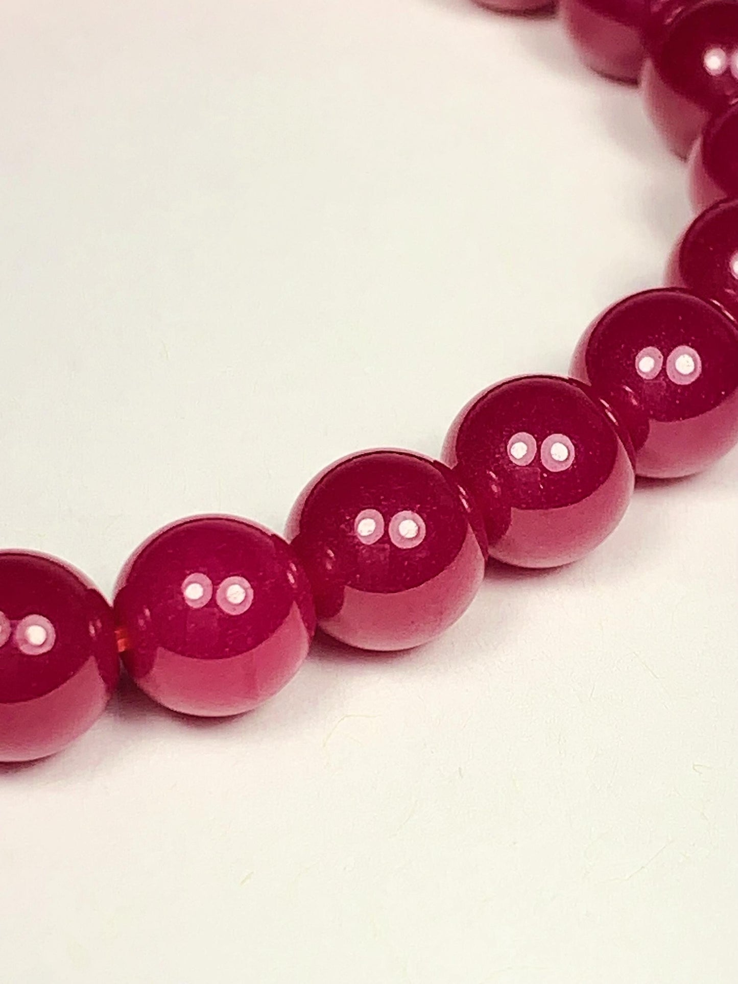 Red Ruby Laboratory-grown Stretch Bracelet Smooth Round  Beads Gemstone