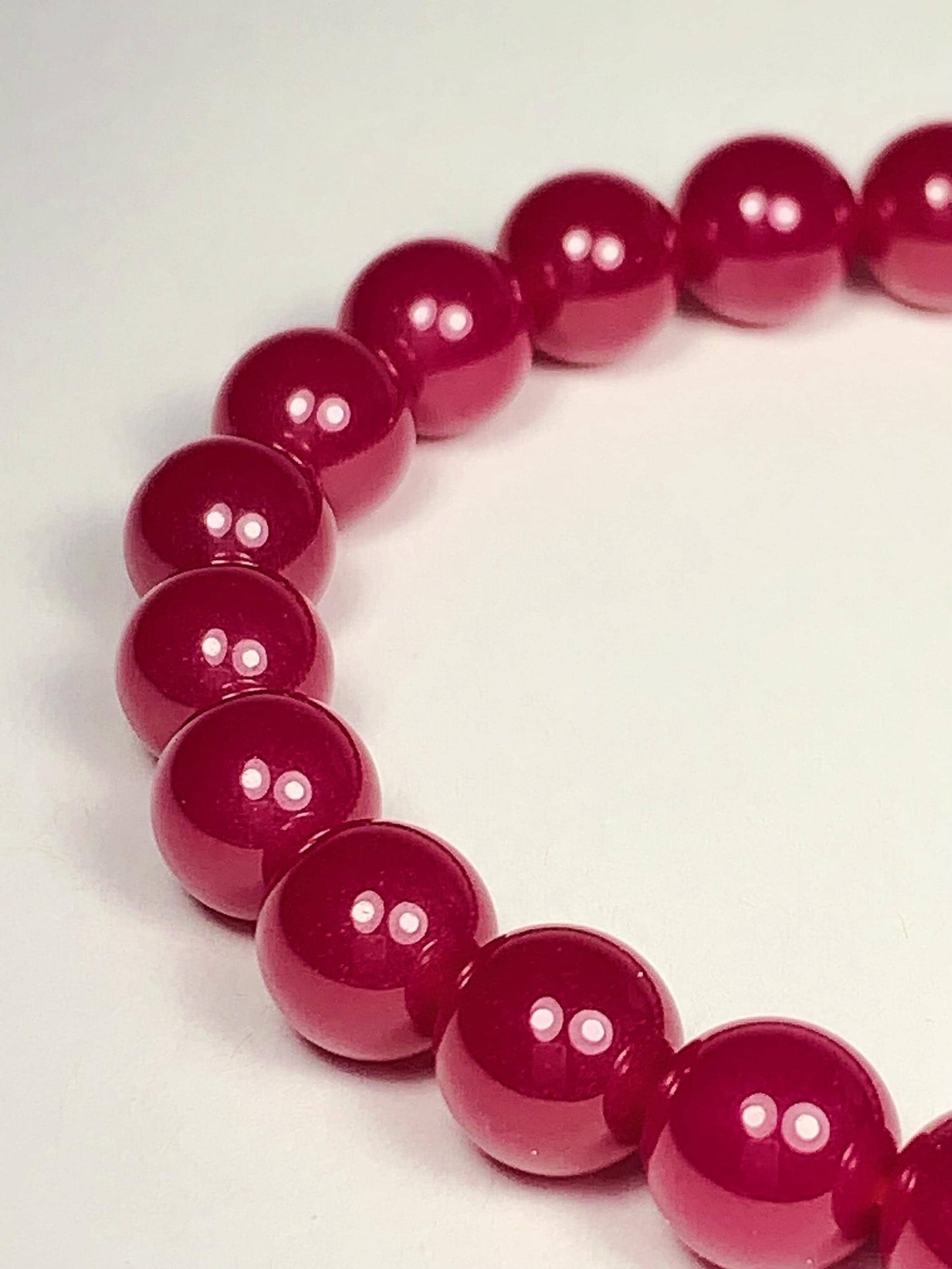 Red Ruby Laboratory-grown Stretch Bracelet Smooth Round  Beads Gemstone