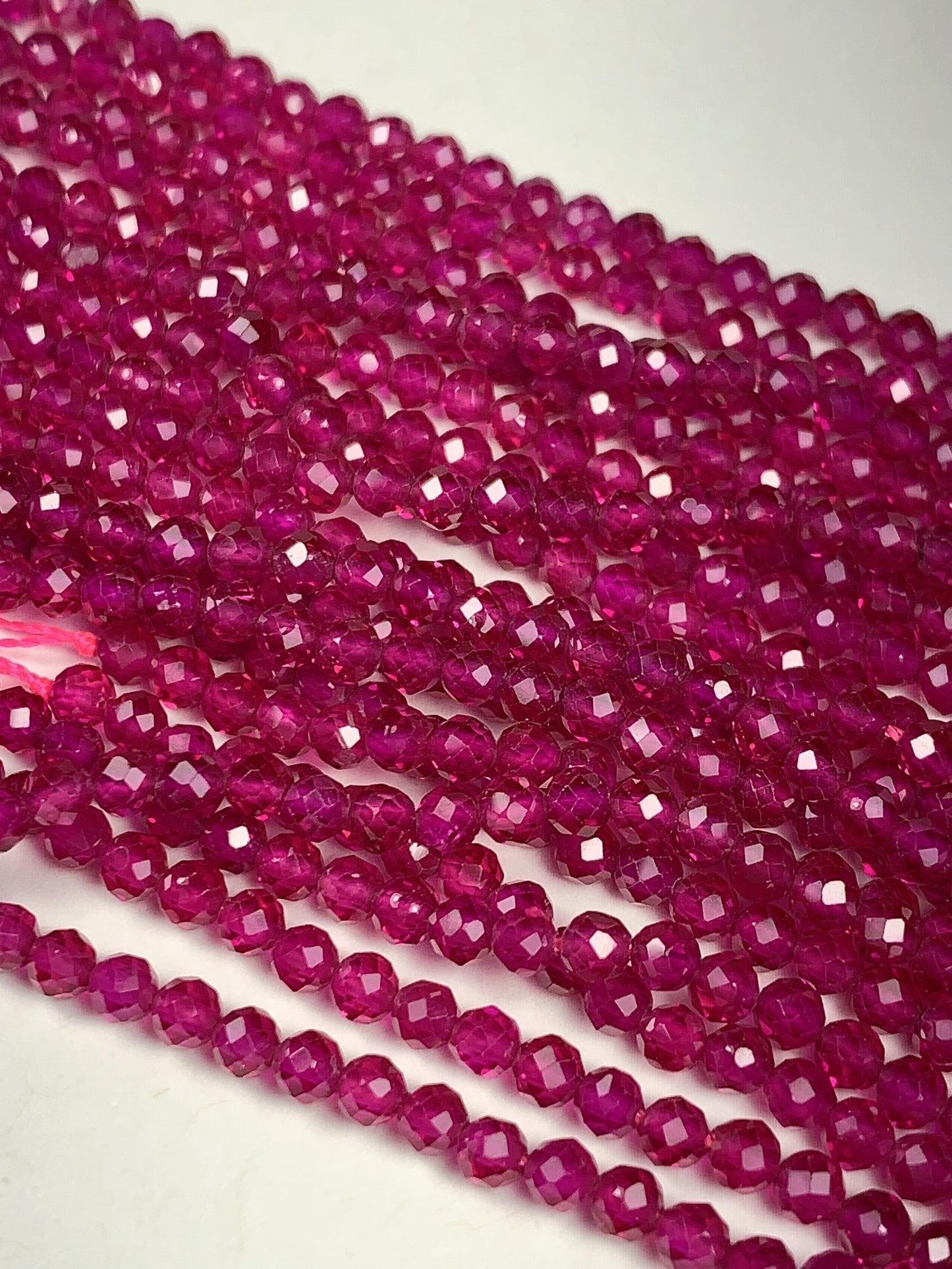 Ruby Laboratory-grown Fuchsia Rose Red Faceted Round Beads 15.5" Strand Gemstone 3mm