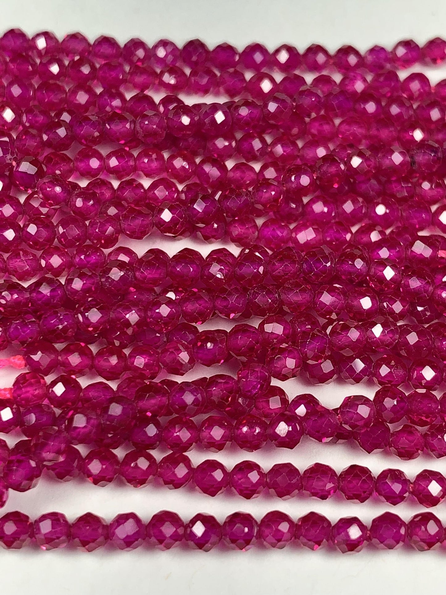 Ruby Laboratory-grown Fuchsia Rose Red Faceted Round Beads 15.5" Strand Gemstone 3mm