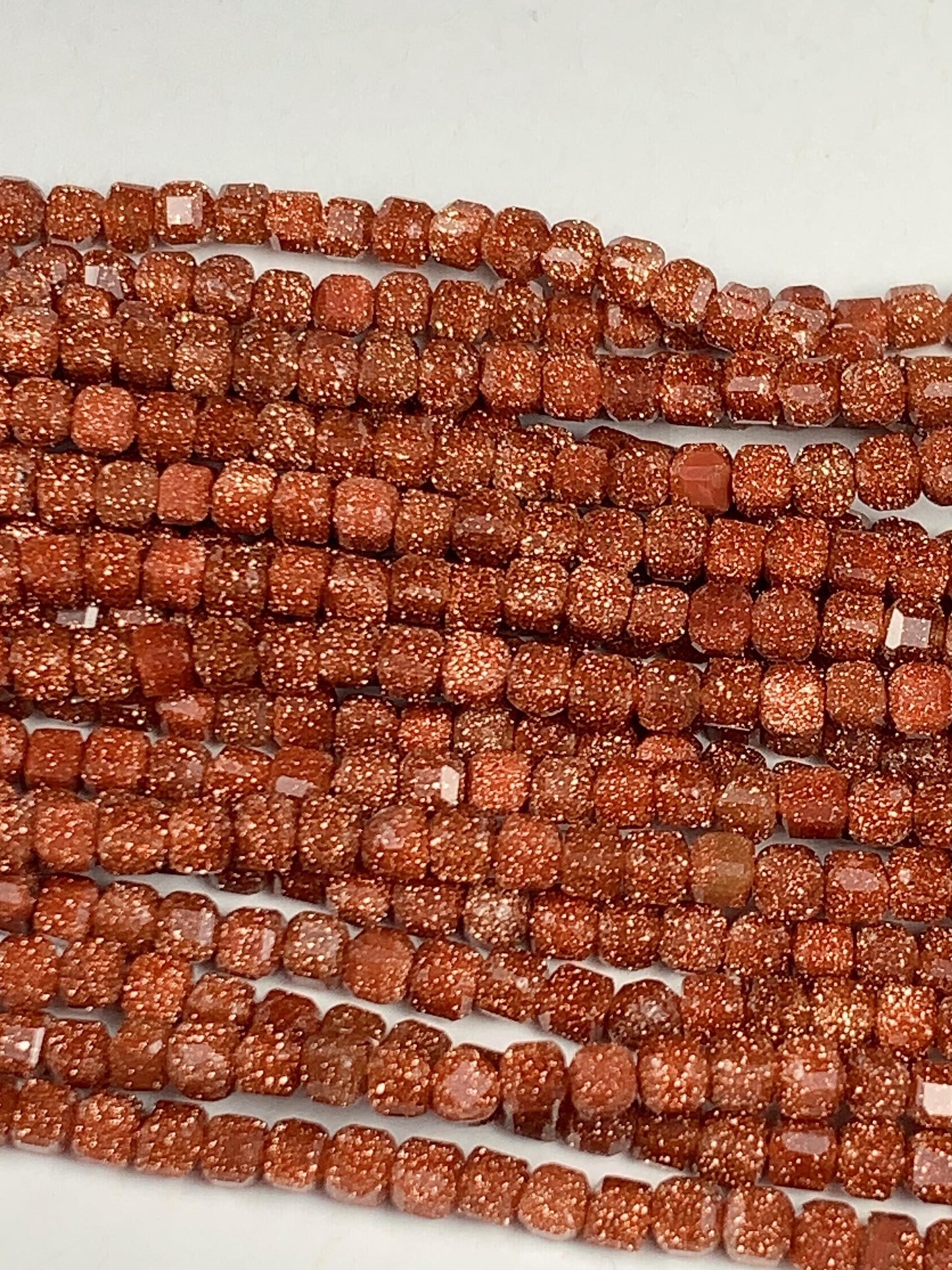 2.5mm Orange Brown Goldstone Sandstone Faceted Cube Square Beads 15.5 Strand