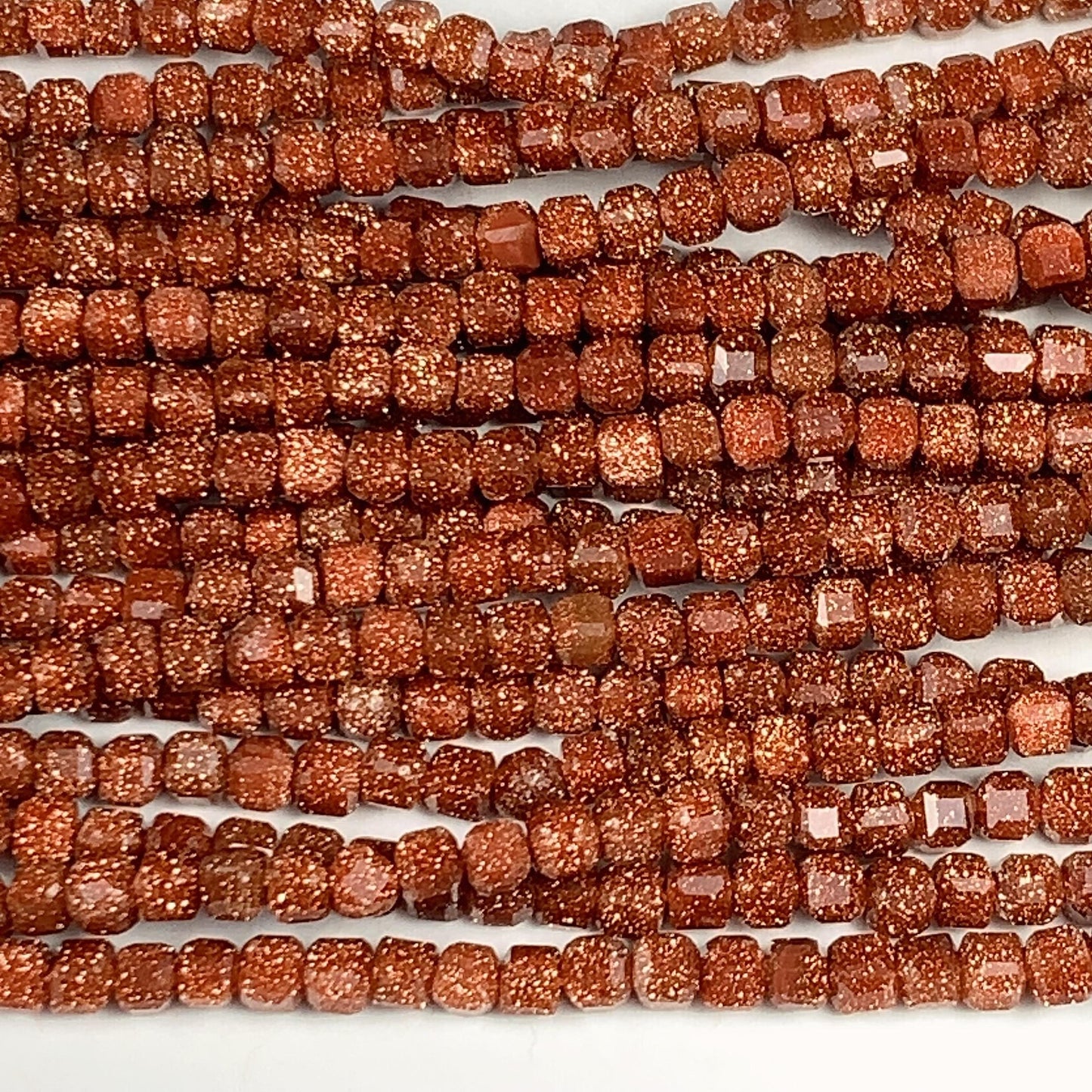 2.5mm Orange Brown Goldstone Sandstone Faceted Cube Square Beads 15.5 Strand
