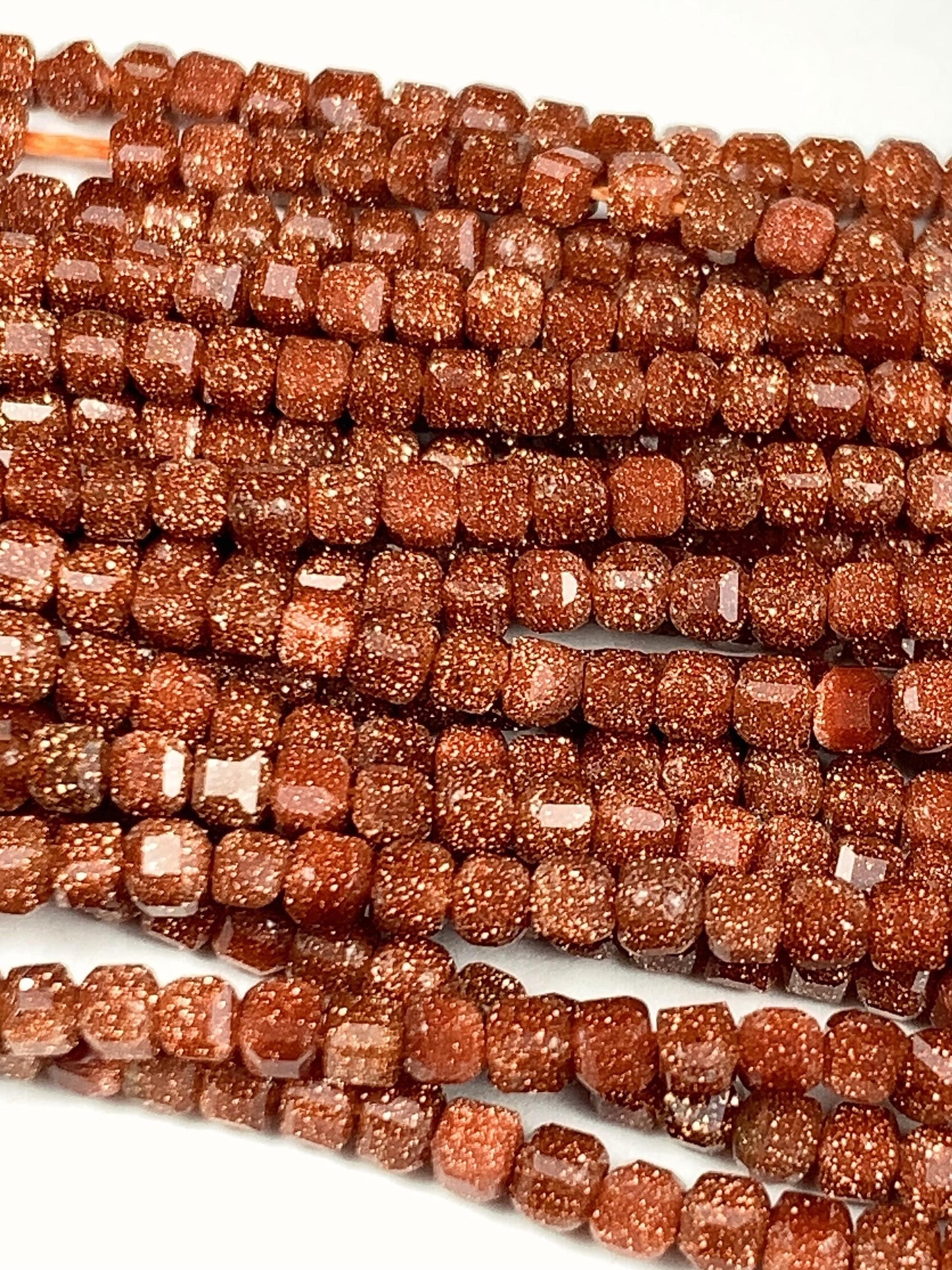 2.5mm Orange Brown Goldstone Sandstone Faceted Cube Square Beads 15.5 Strand