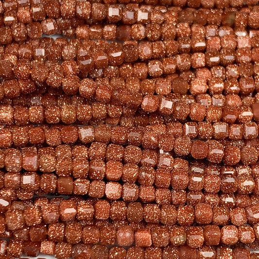 2.5mm Orange Brown Goldstone Sandstone Faceted Cube Square Beads 15.5 Strand