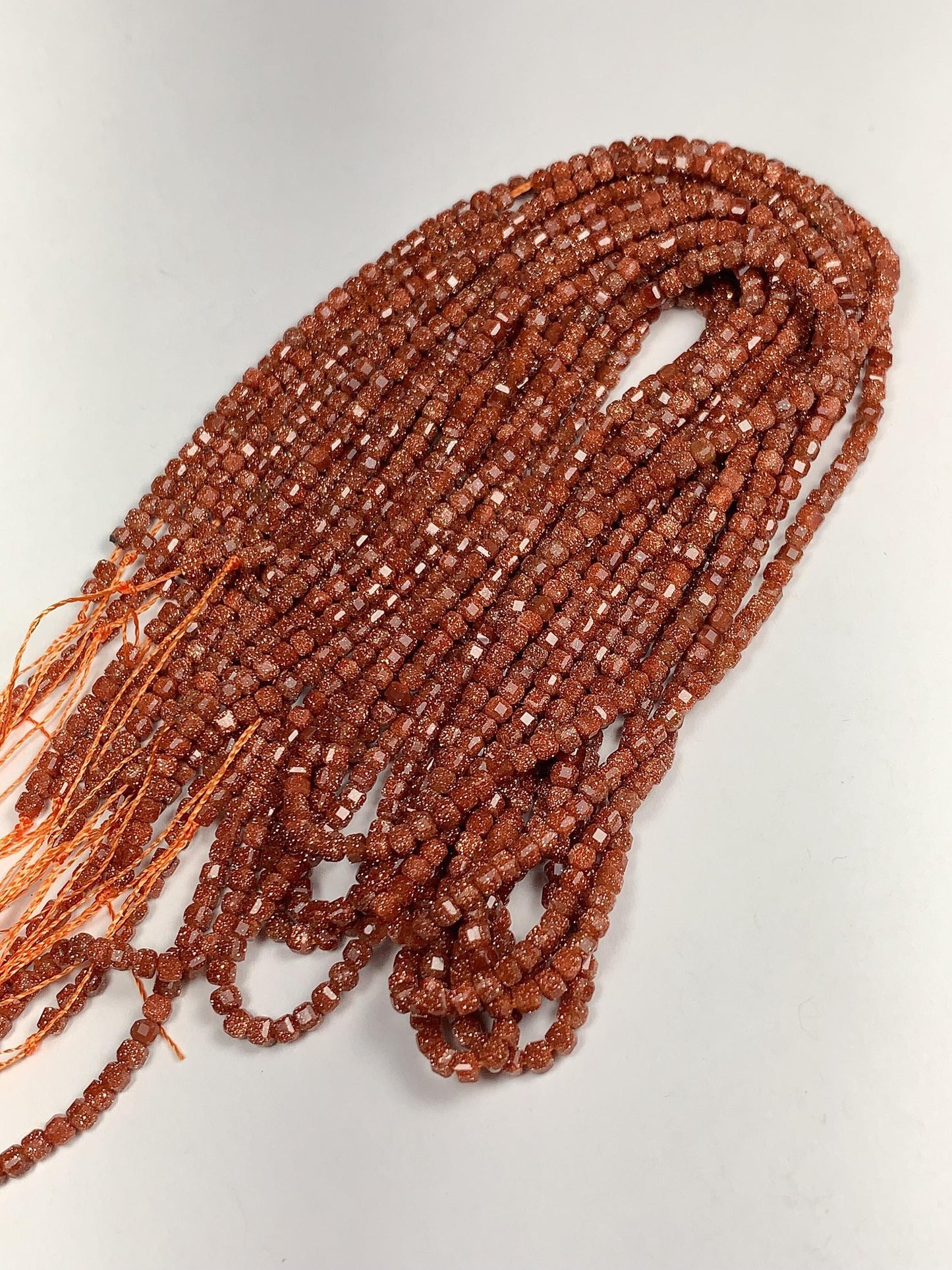 2.5mm Orange Brown Goldstone Sandstone Faceted Cube Square Beads 15.5 Strand