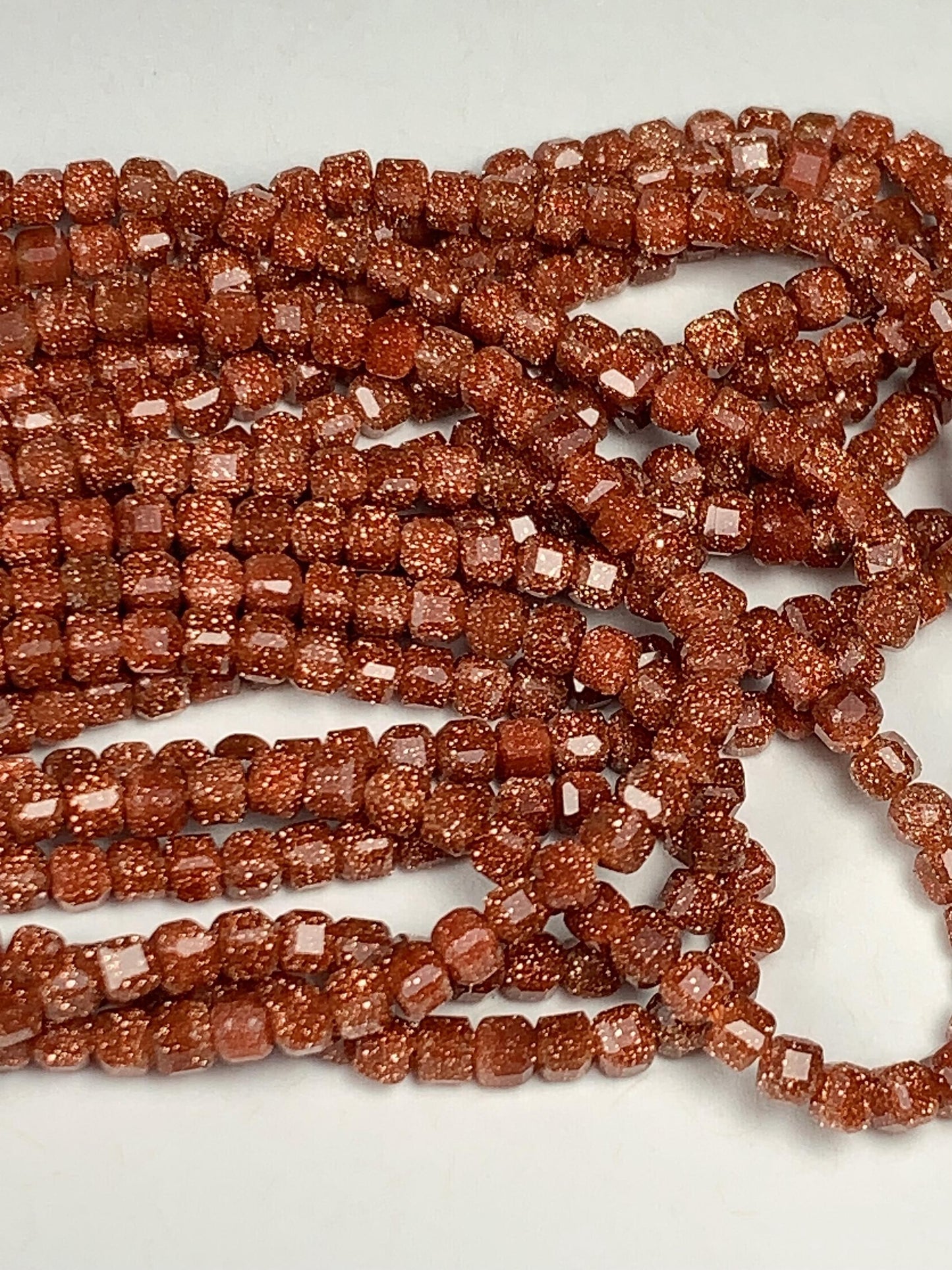 2.5mm Orange Brown Goldstone Sandstone Faceted Cube Square Beads 15.5 Strand