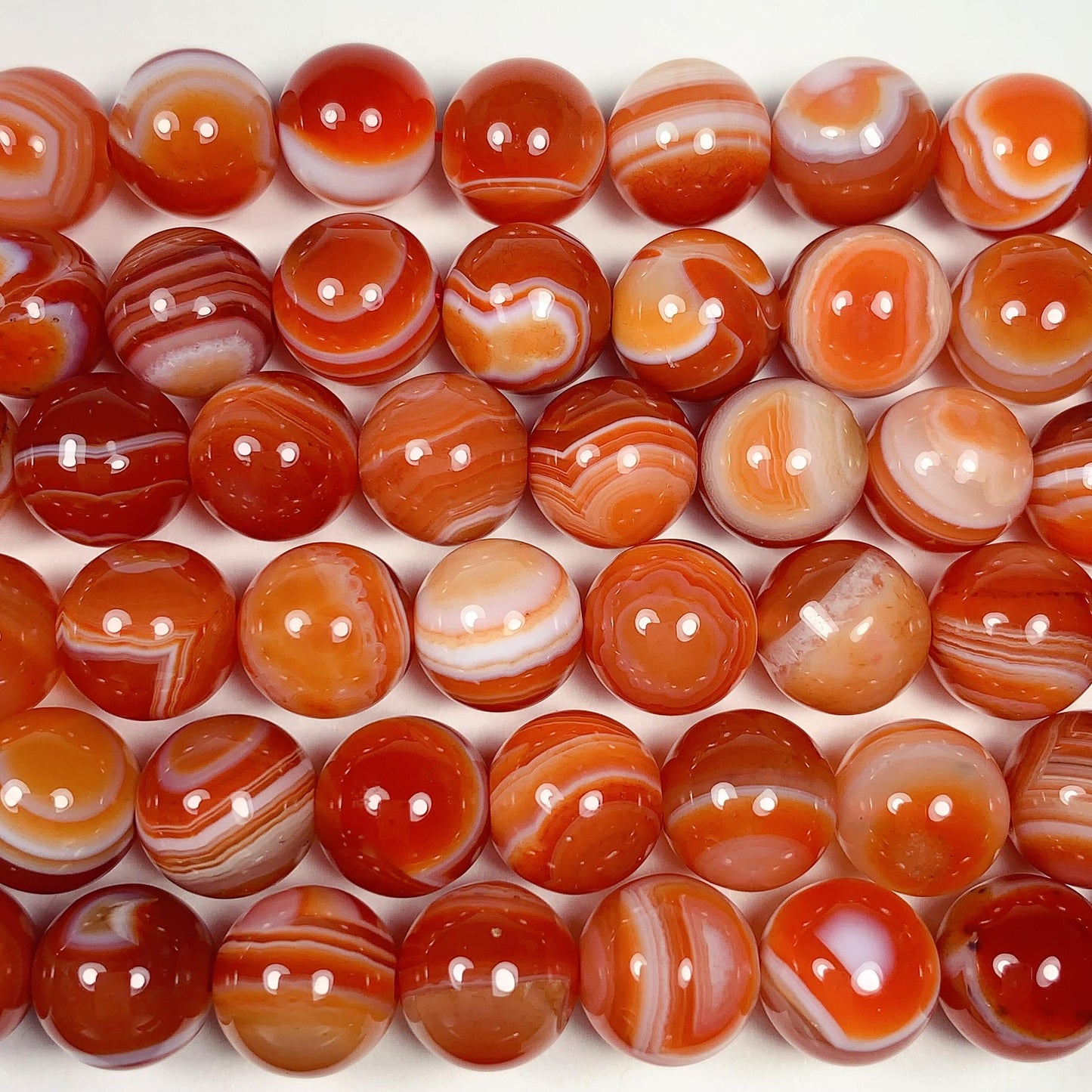 10mm AAA+ Natural Red Striped Agate Smooth Round Beads 15.5 Strand Gemstone