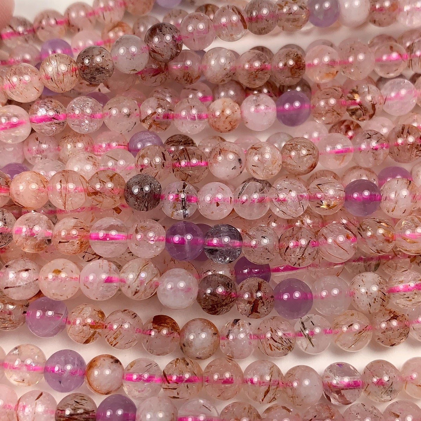 Natural Translucent Gold Red Copper Black  Rutilated Quartz Amethyst Smooth Round Beads: 15.5 Strand reddish rutile inclusions
