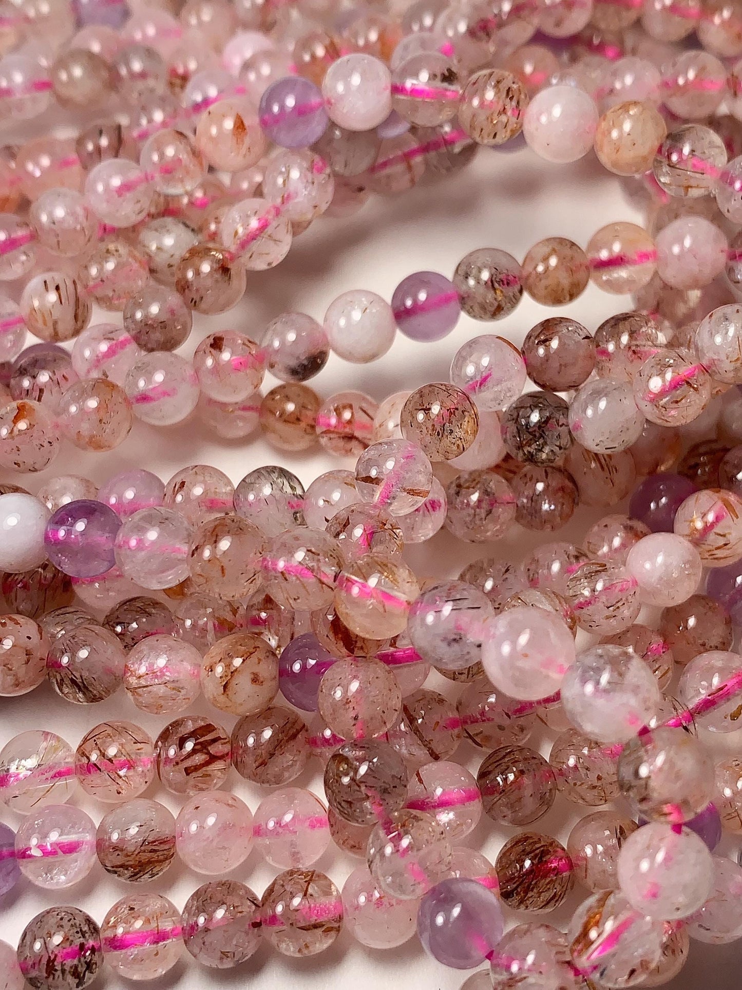 Natural Translucent Gold Red Copper Black  Rutilated Quartz Amethyst Smooth Round Beads: 15.5 Strand reddish rutile inclusions