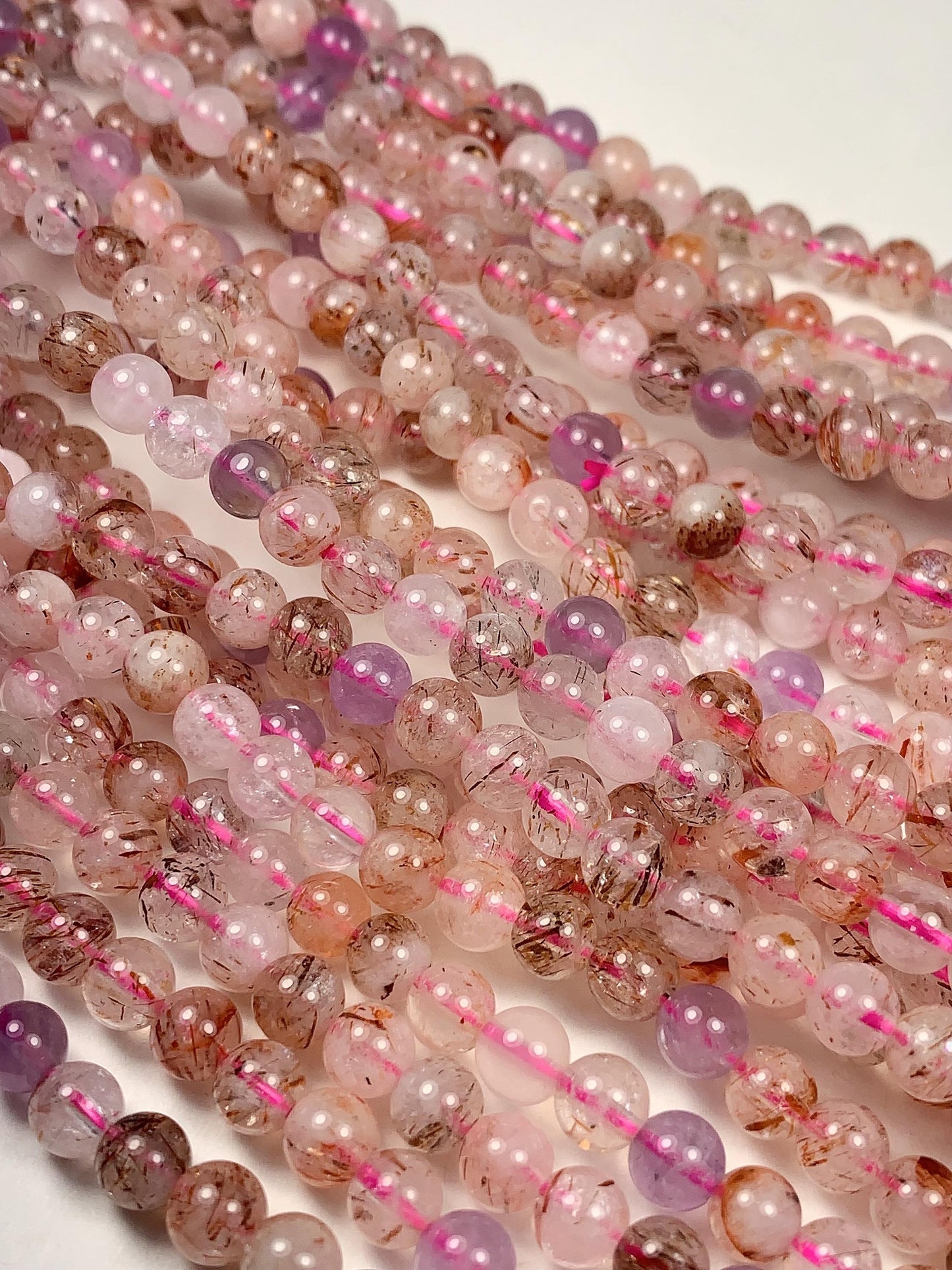 Natural Translucent Gold Red Copper Black  Rutilated Quartz Amethyst Smooth Round Beads: 15.5 Strand reddish rutile inclusions